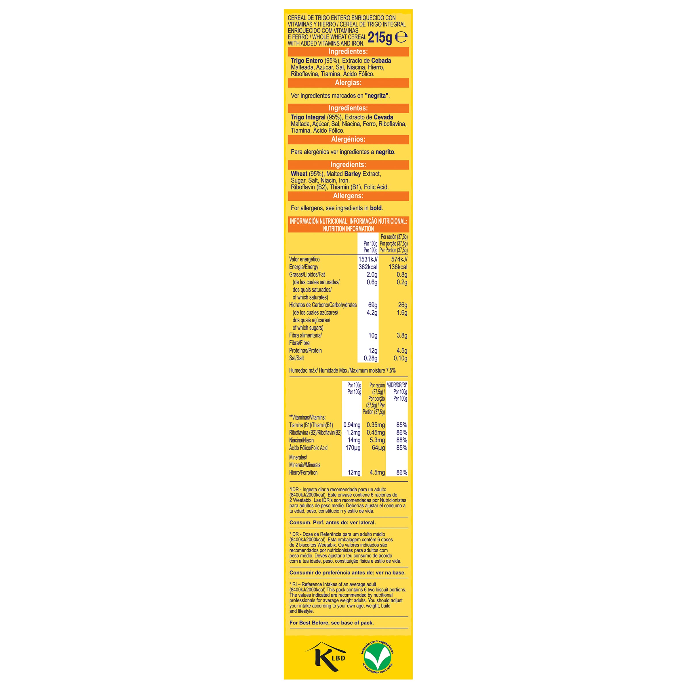 Cereales Weetabix Original - Caja de 18 paquetes de 215 g