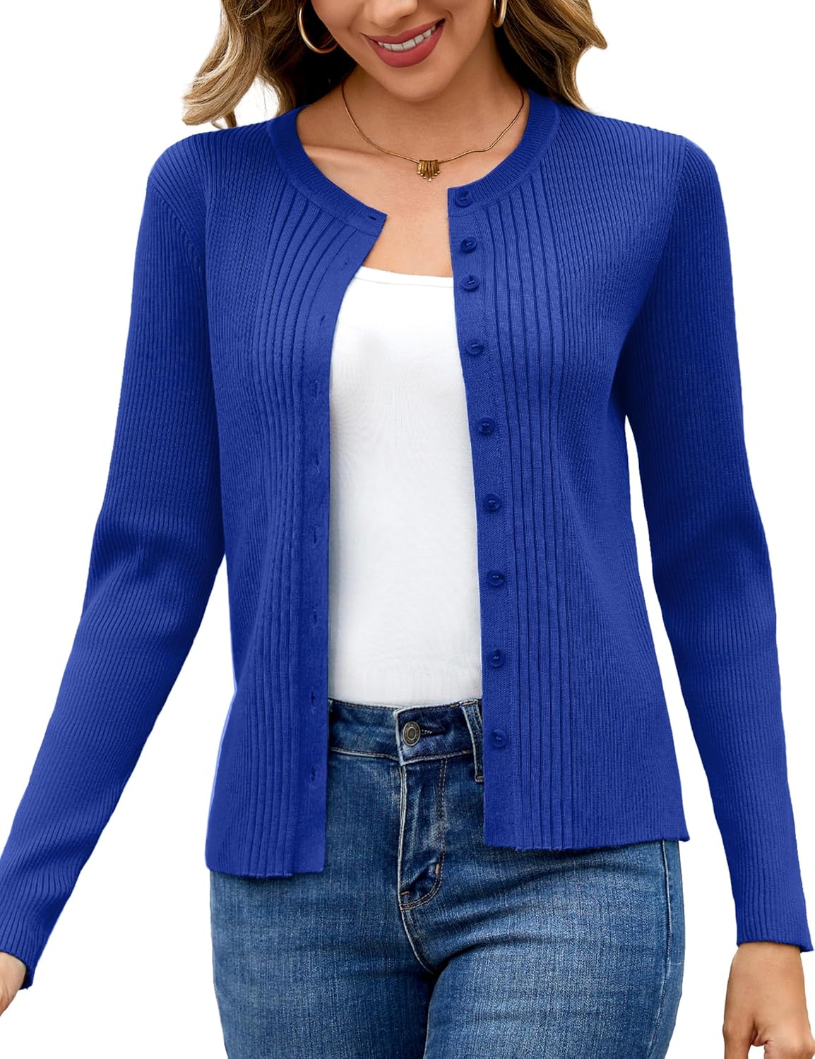 Totatuit Womens Button Down Cardigan Long Sleeve Casual Crewneck Knit Cardigans Sweater Tops