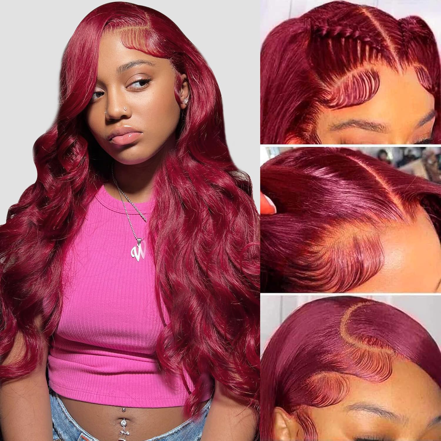 Sheeep 99j Burgundy Lace Front Wigs Human Hair Pre Plucked with Baby Hair 200% Density 13X4 Red Body Wave Human Hair Wigs for Women Natural Hair Wig