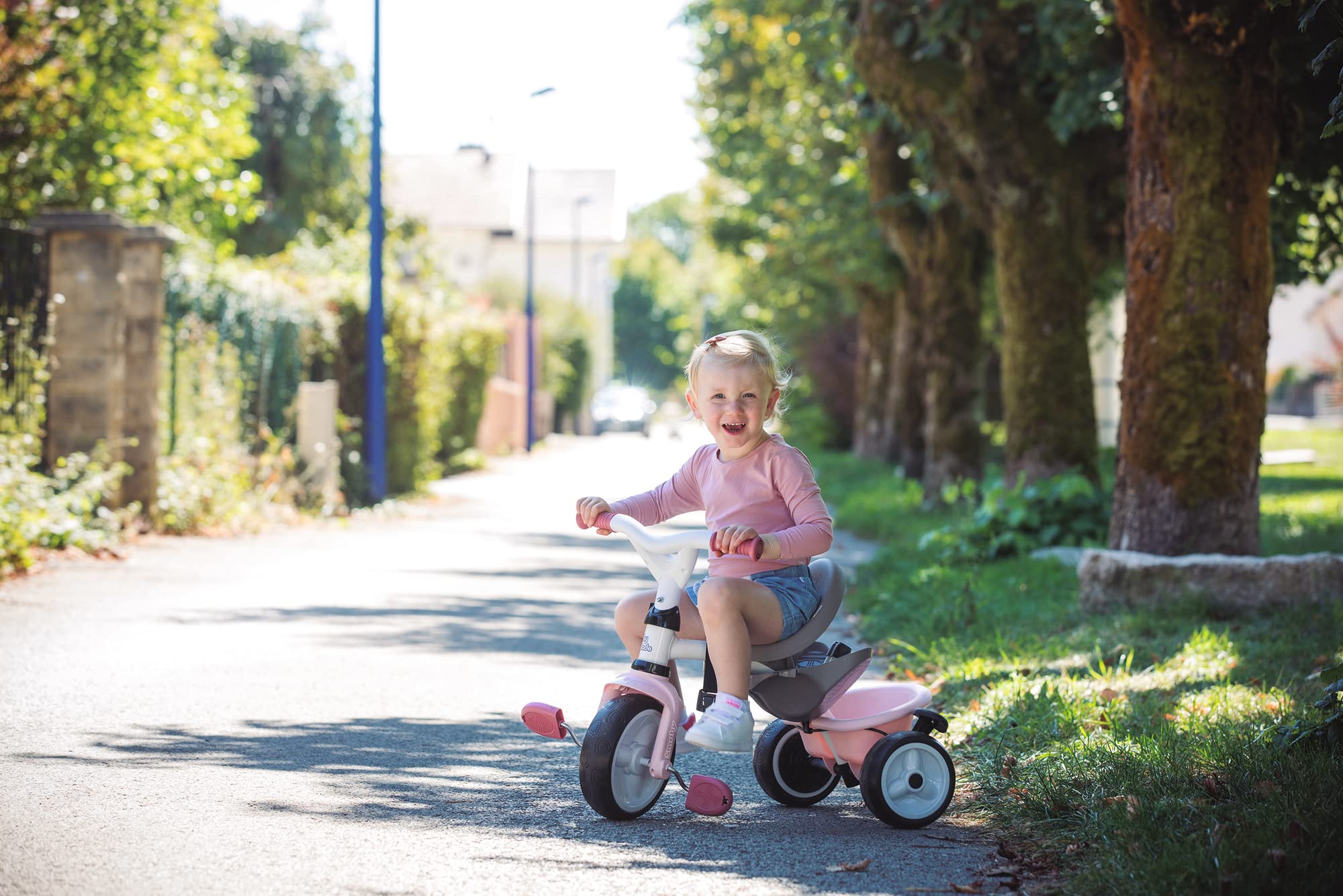 Smoby - Triciclo Baby Balade Rosa, 7600741401, + 10 Mesi, Evolutivo, Guida Parentale, Ruote Silenziose, con Cinture di Sicurezza