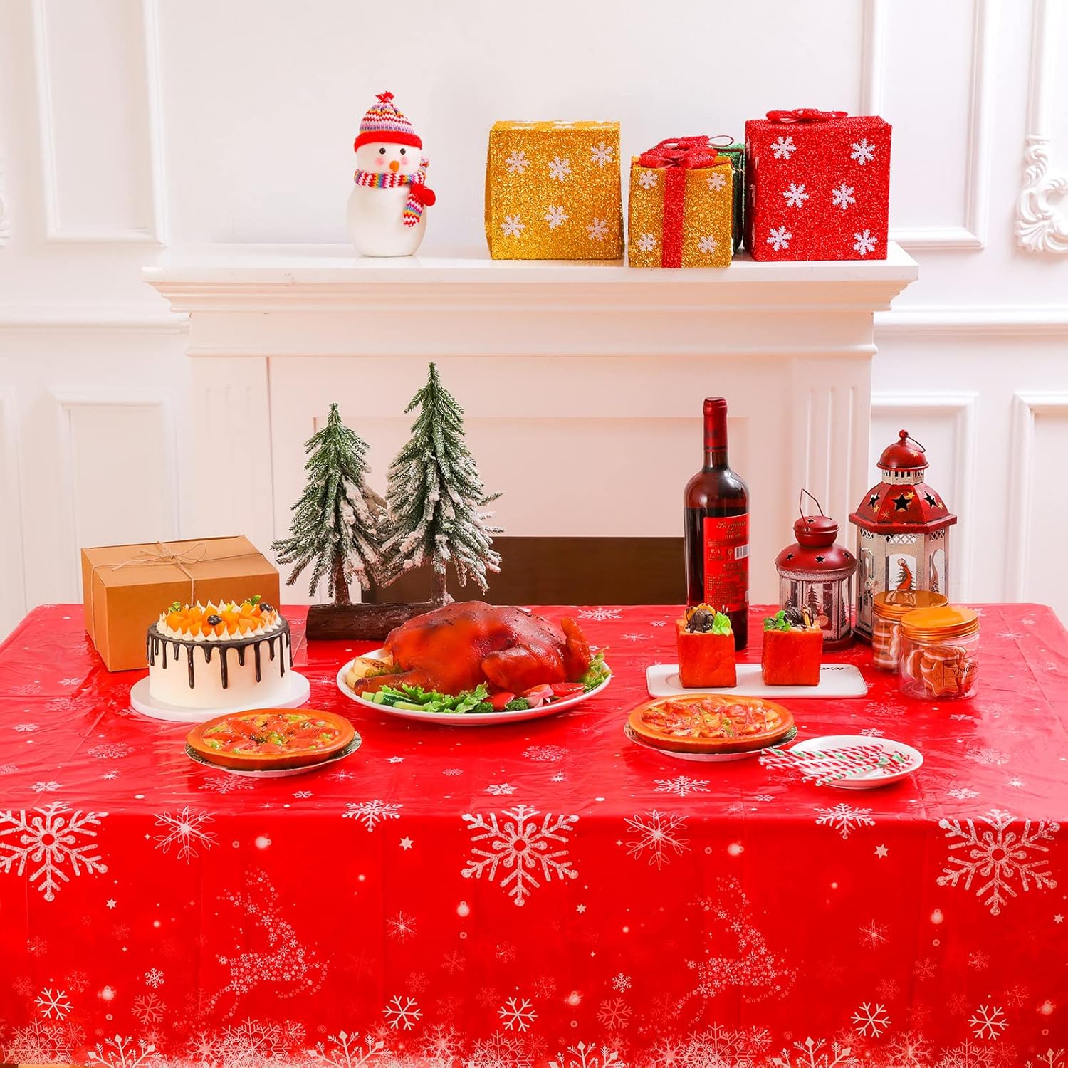 8 Pcs Christmas Tablecloth Rectangle - 54 x 108 Inch Winter Snowflakes Disposable Plastic Table Cover for Xmas Home Party Decor (Snowflake)