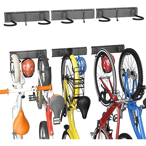 TORACK Wall Mounted Bike Storage Rack, Vertical Bikes Storage for Garage 5 Bikes Hangers for Wall, Modular Bicycle Storage Rack(3 Rails, 8 Hooks)
