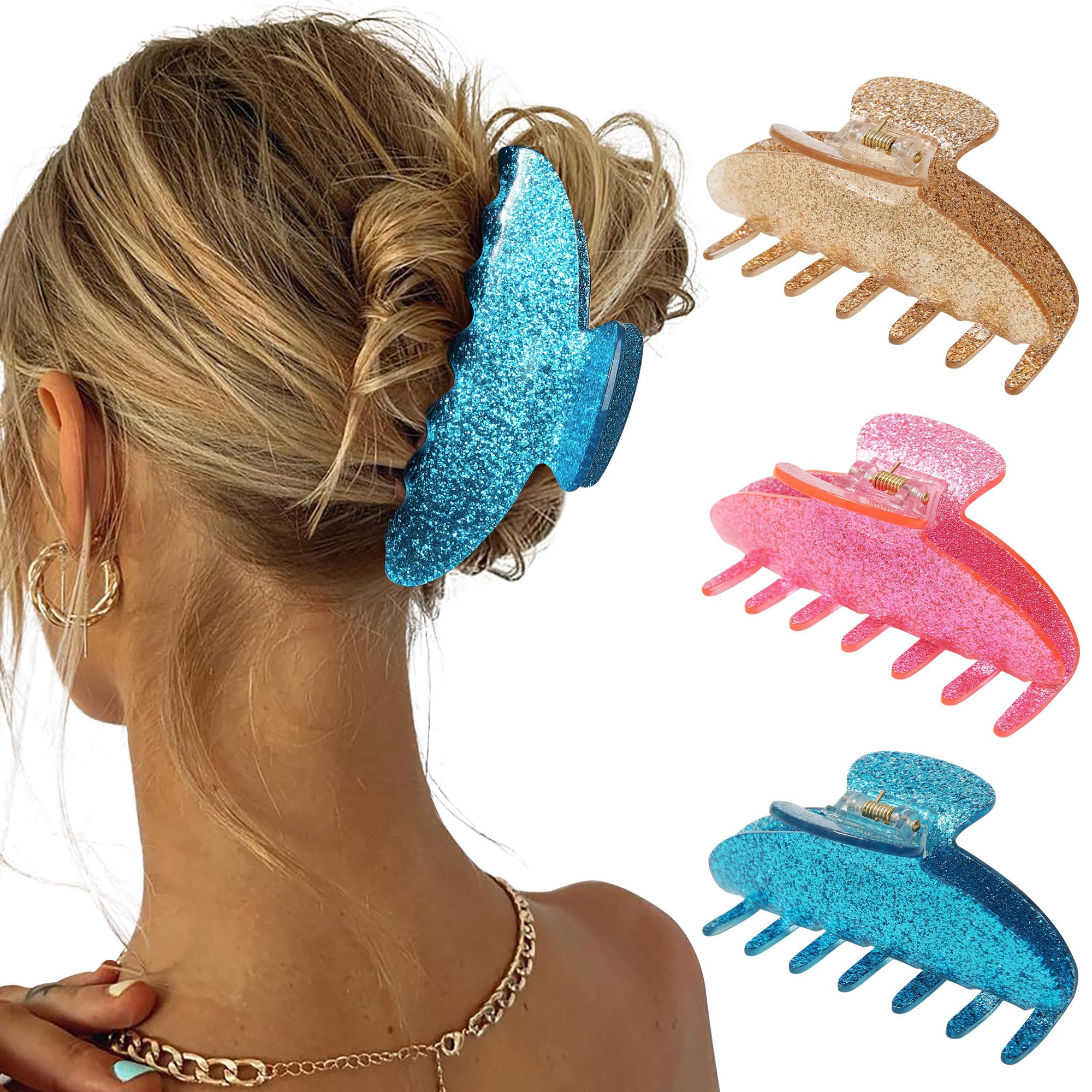 HAIMEIKANG 3 Pcs Hair Claw Clips for Women, 4 Inch Large Marble Claw Clips for Thick Thin Hair, Non-slip Strong Hold Jaw Clips Fashion Hair Accessories for Women Girls