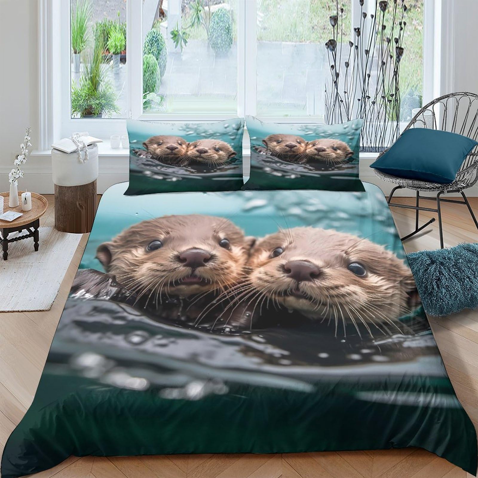 Ctjqhvkz Style-8 3D Printed Otter Friends Fitted Sheet Microfiber Soft Bed Cover For Bedroom Guest Room Dorm Mattress Decor Single（135X200cm）