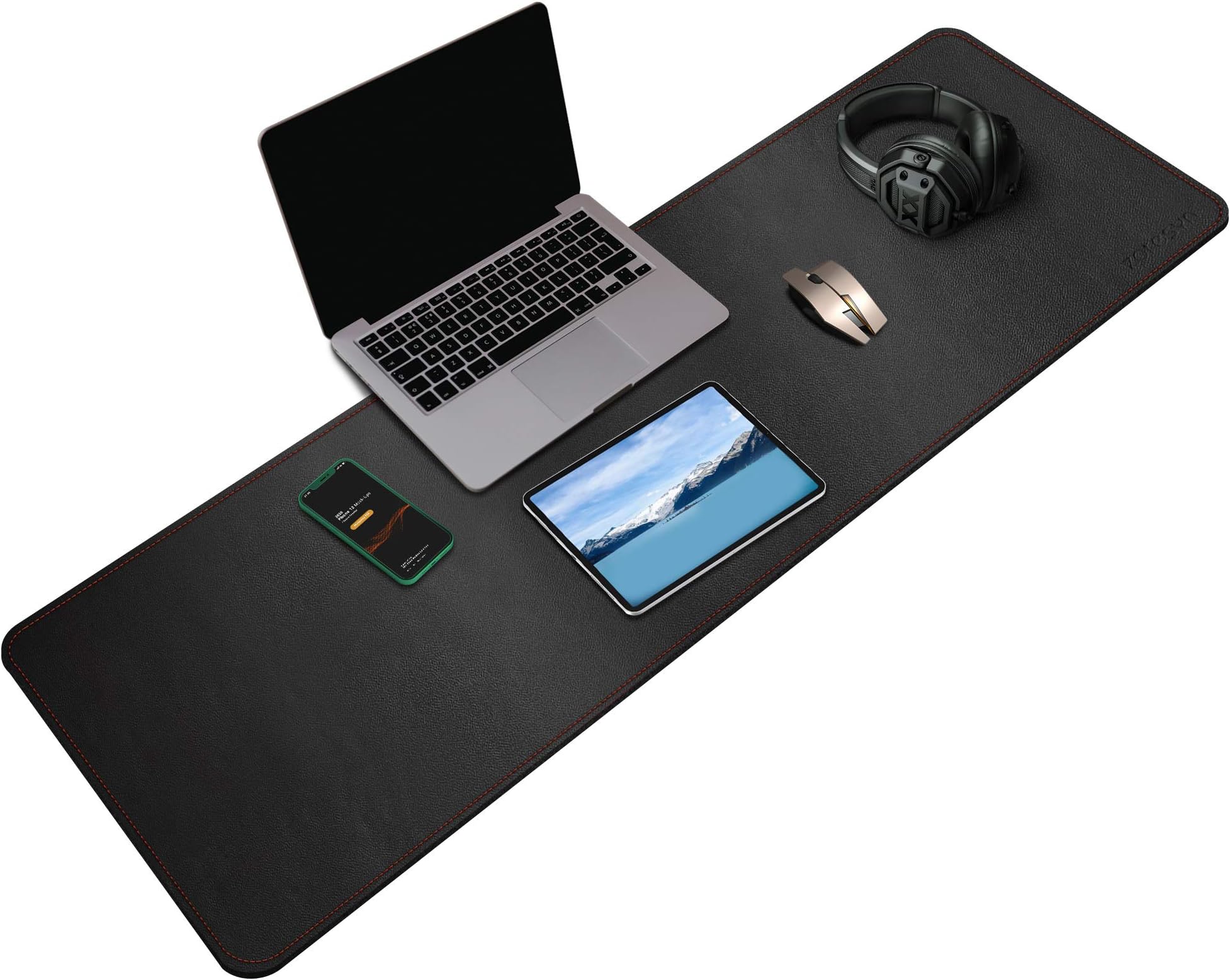 ZORESYN 2XL Longer Mouse Pads (120x40cm) - PU Leather Extended Large Gaming Mousepad Desk Mat - Nonslip Base and Waterproof Desktop Keyboard Extended Mouse Mat (Black, 2X-Long)