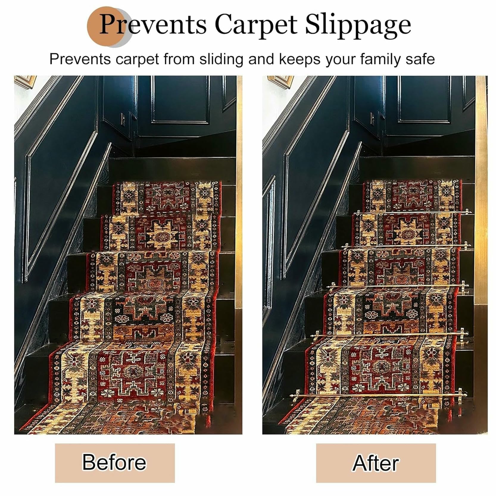 Barras de latón para alfombras, juego de 1, postes antideslizantes para corredores seguros, accesorio de suelo duradero y elegante para decoración del hogar y seguridad
