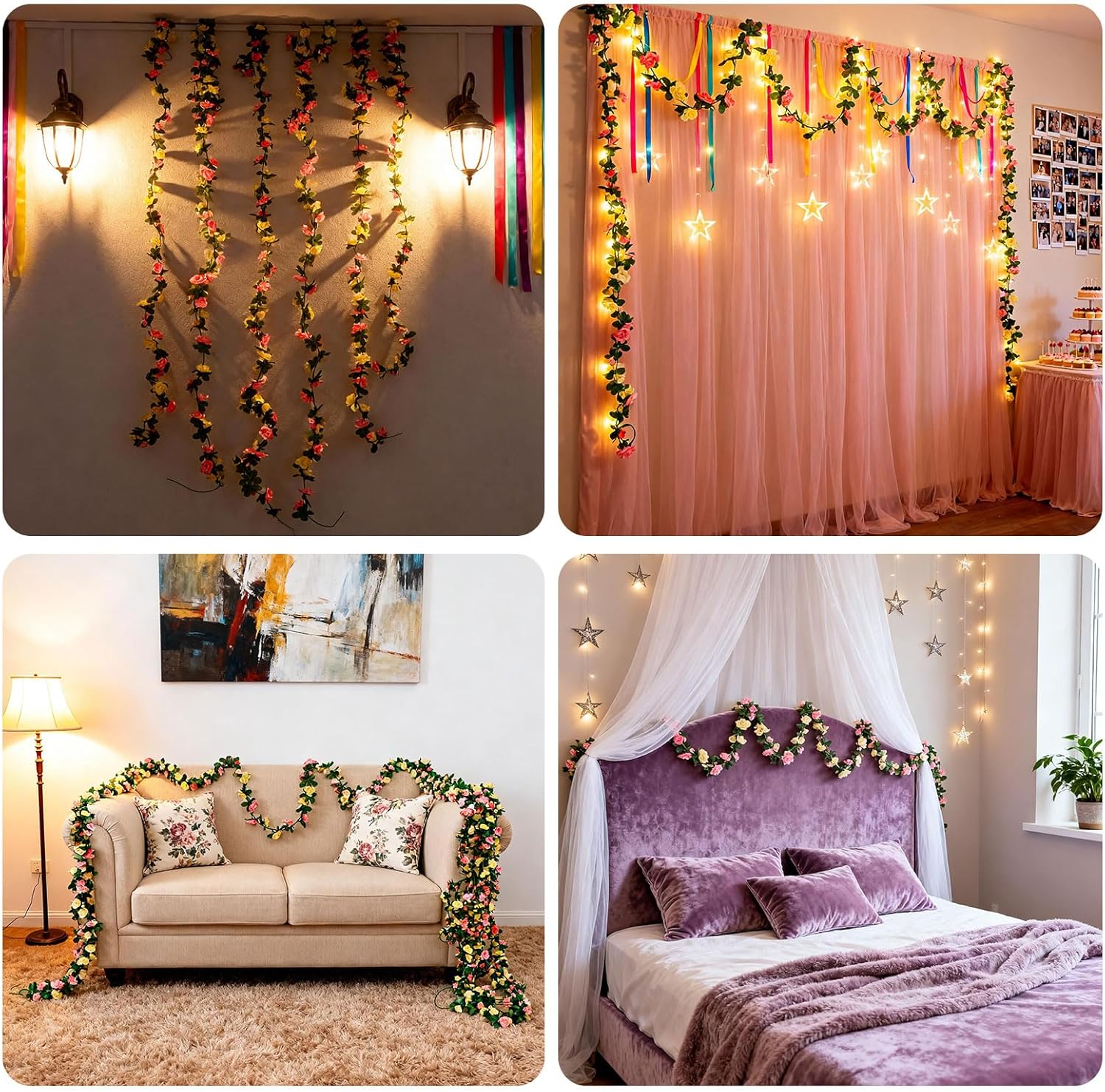 Miracliy 8Pcs 66FT Flower Garland, Orange and Champagne Artificial Rose Floral Vines Fake Hanging Spring Flower Garland for Wall Backdrop Wedding Arch Tea Party Door Mantle Decoration - Image 5