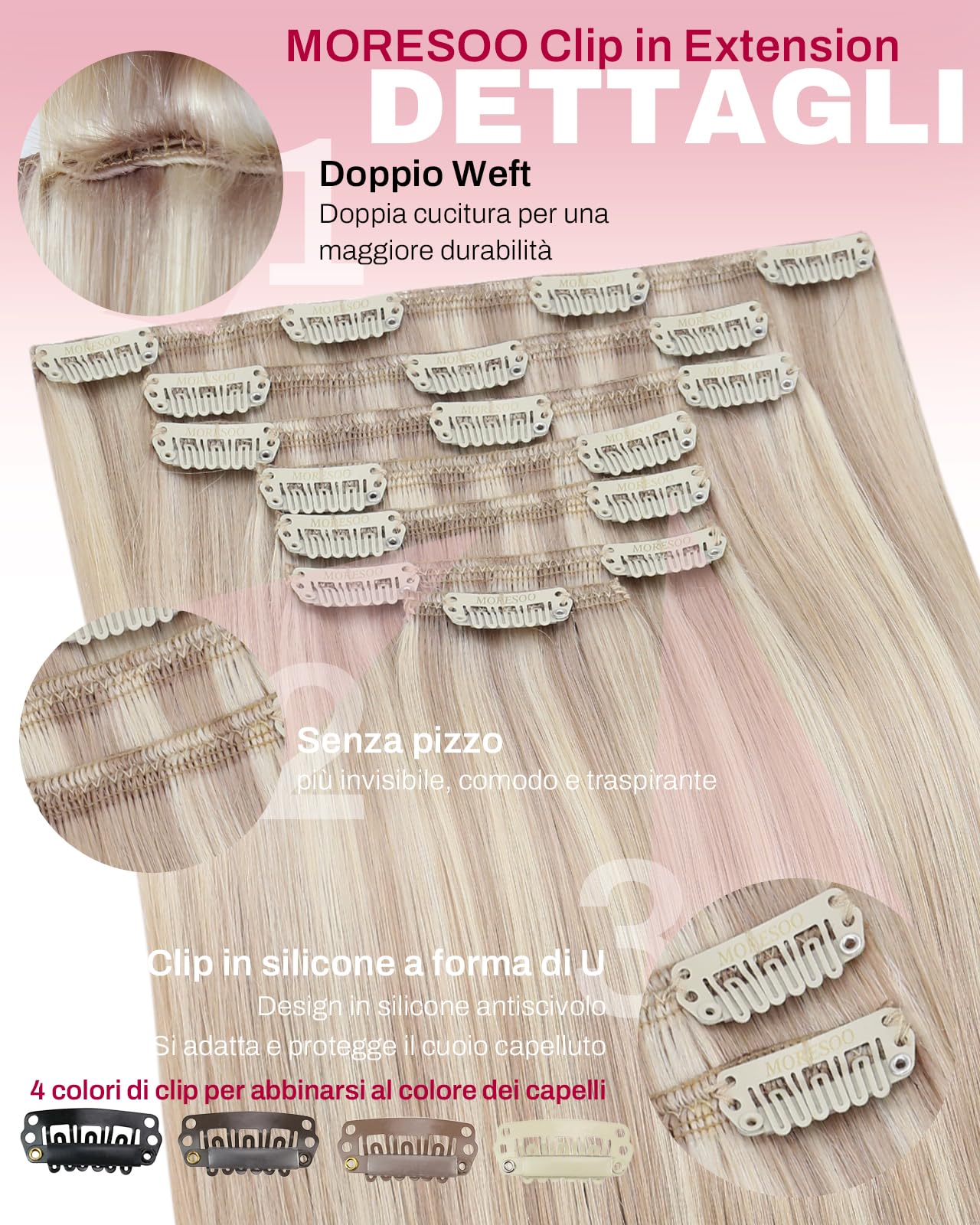 Moresoo Clip in Hair Extensions Real Human Hair Balayage Medium Brown and Blonde Real Hair Extensions Clip in Human Hair for Women Full Head 22 Inch 7pcs/120g #4/6/613 — view 224