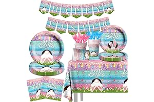 Easter Party Supplies-Happy Easter Tableware,142pcs Easter Plates and Napkins Bunny Plates Easter...