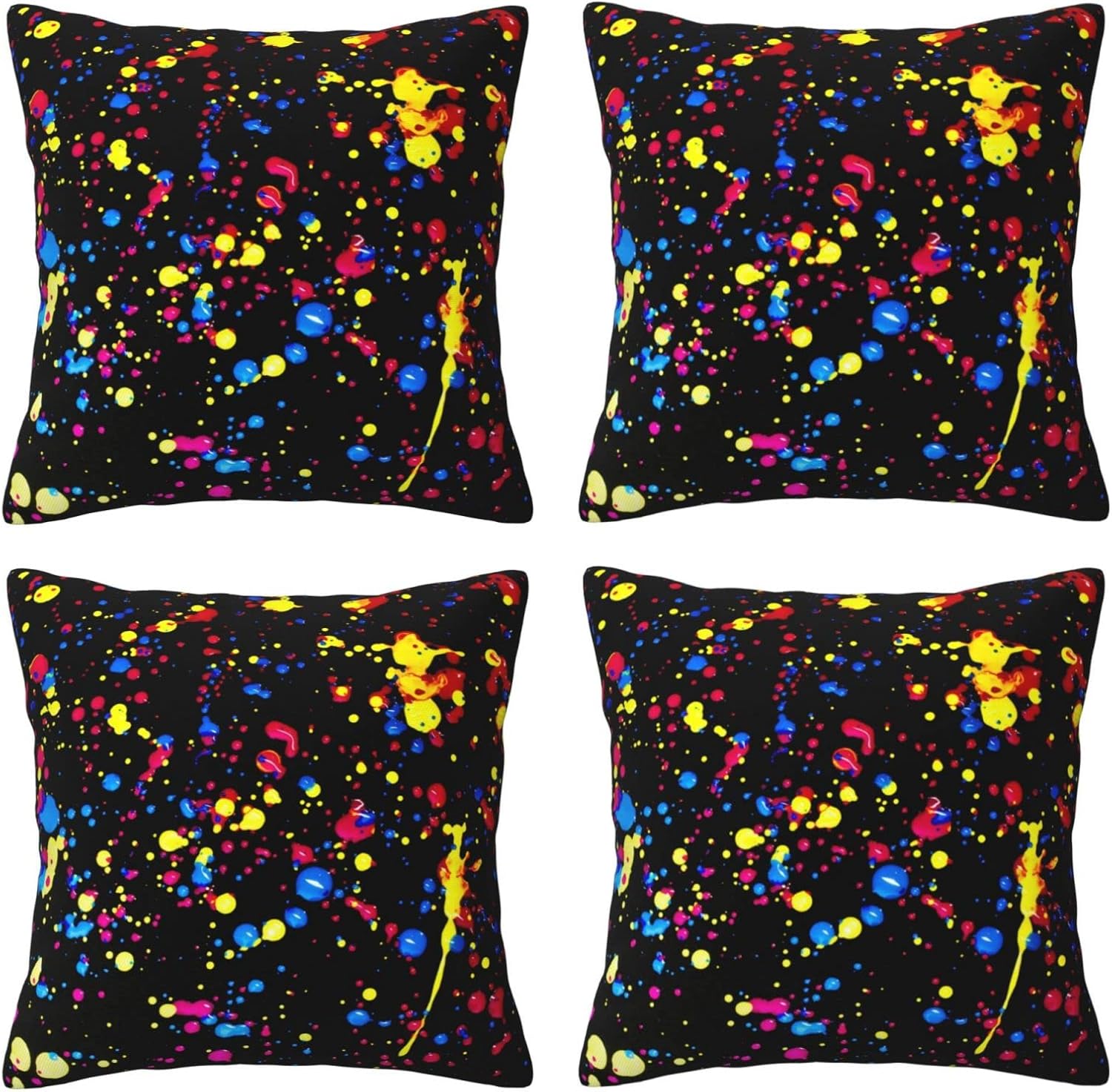 Glow in Dark Splatter Neon Throw Pillow Covers Pillow Case Invisible Zipper Set of 4 Cushion Cases 18 x 18 Inches for Couch Sofa Car Bedroom Living Room Farmhouse