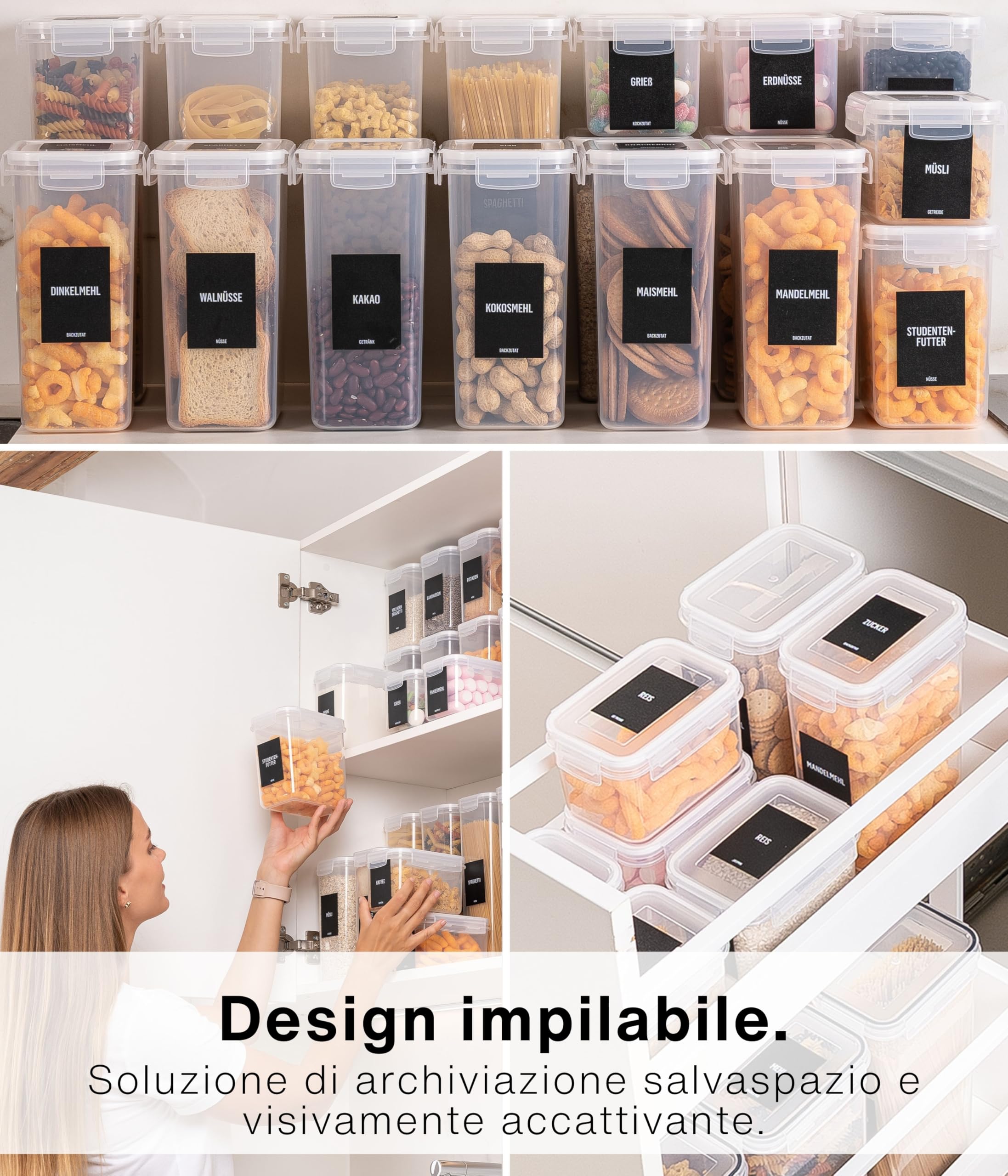 Deco haus Contenitori Ermetici per Alimenti - Contenitori Ermetici Alimentari Plastica con Coperchio per Alimenti Set - Barattoli di Plastica Non BPA - Usi in Cucina - Set di 24