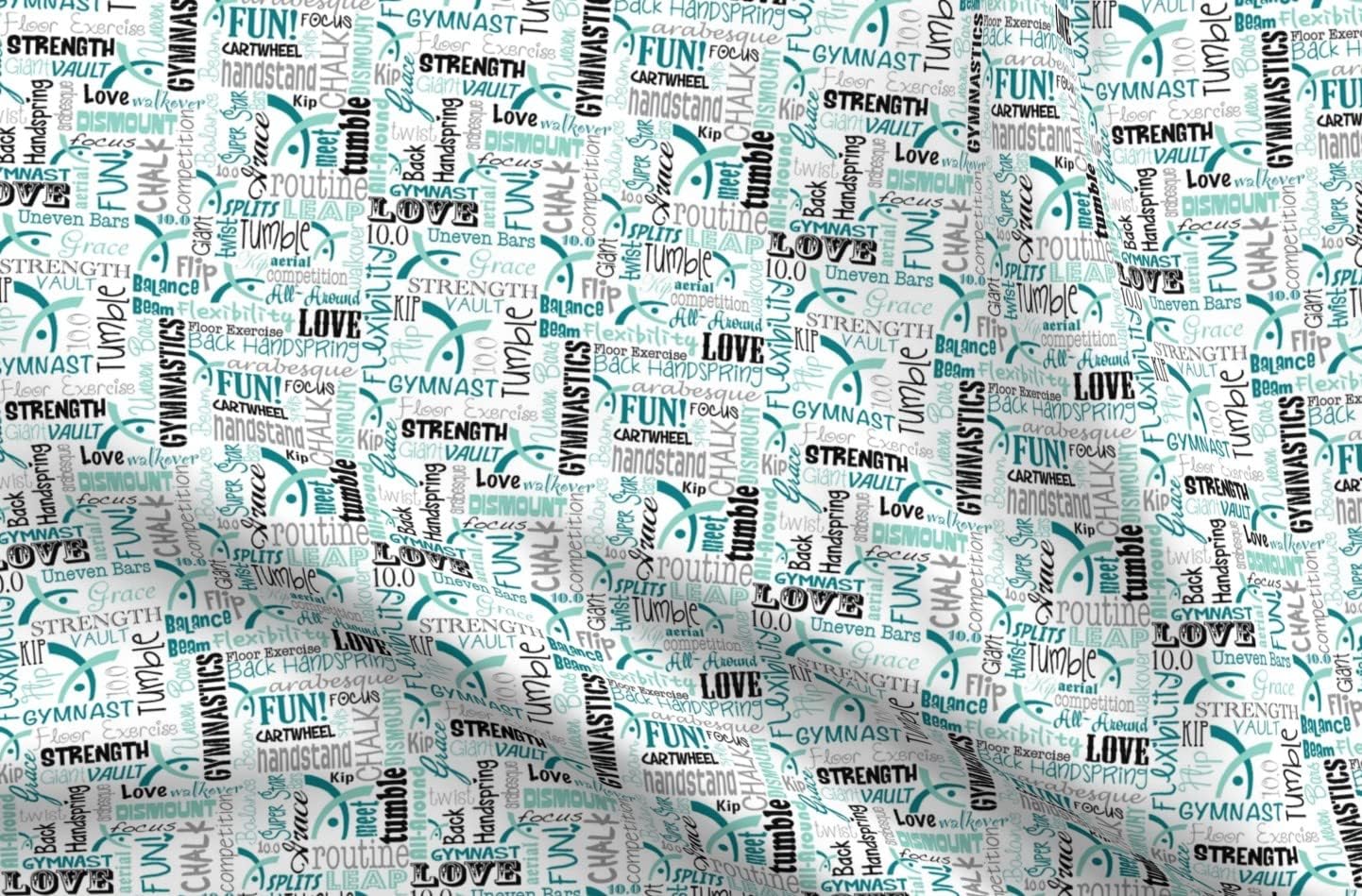 Spoonflower Fabric - Gymnastics Teal Gymnast Aqua Mint White Sport Athletic Gym Tumble Printed on Petal Signature Cotton Fabric Fat Quarter - Sewing Quilting Apparel Crafts Decor