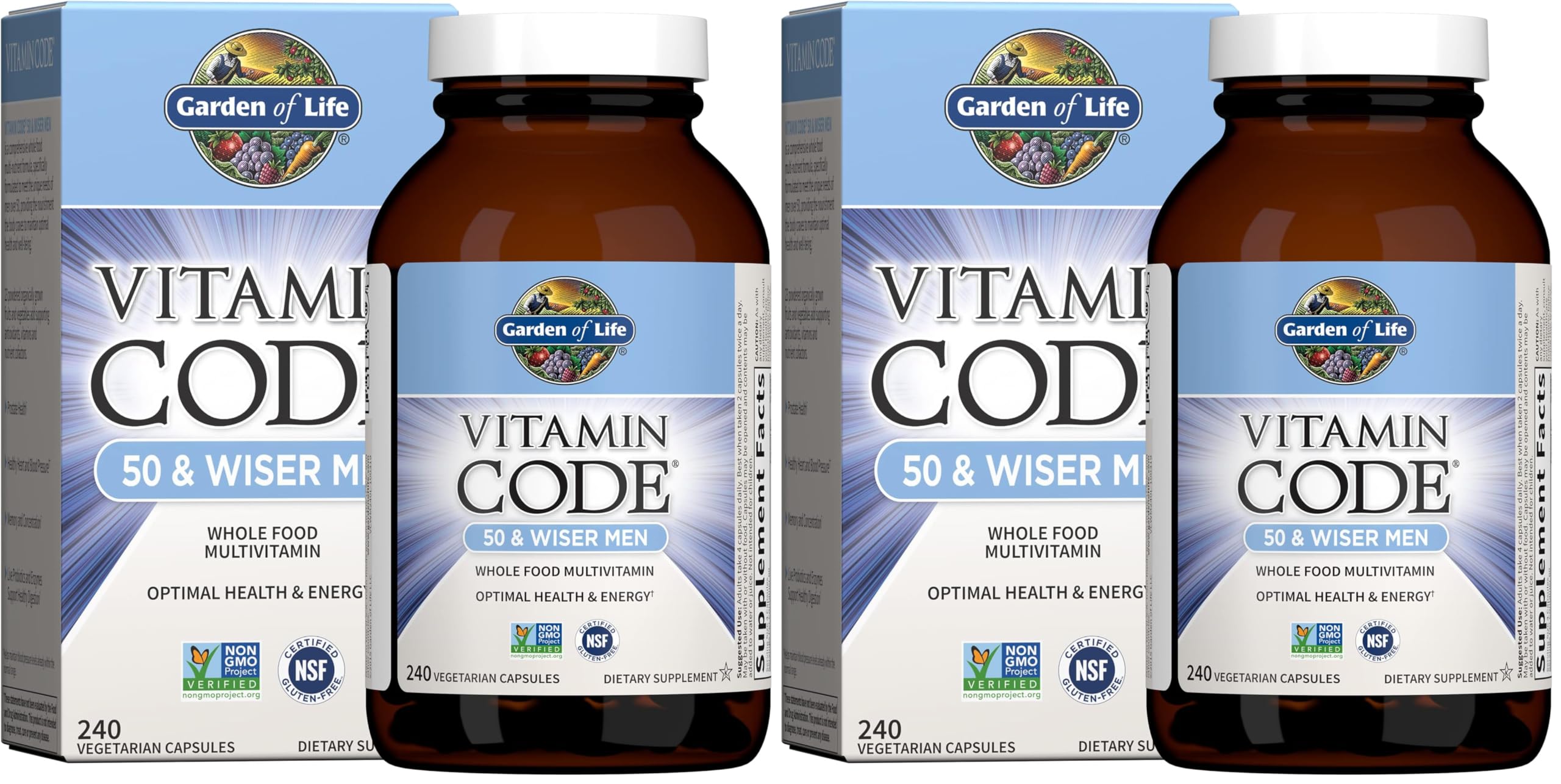 Garden of Life Multivitamin for Men - Vitamin Code 50 & Wiser Men's Raw Whole Food Vitamin Supplement with Probiotics, Vegetarian, 240 Capsules,(Pack of 2) 240 Count (Pack of 2)