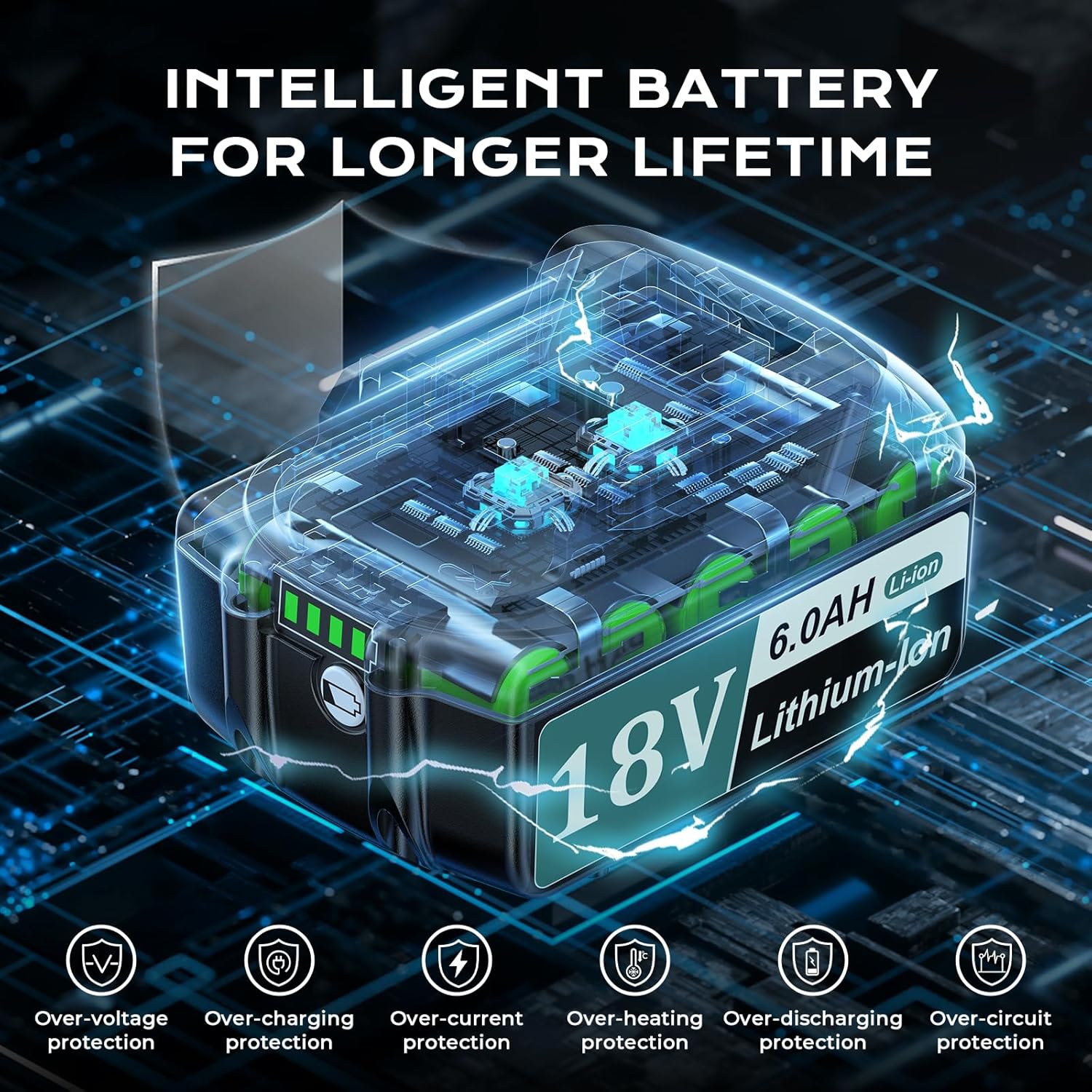 6.0Ah Battery Replacement for Makita 18V Battery Compatible with Makita 18 Volt Battery BL1860B BL1850B BL1840B BL1830B Batteries Fit with Makita 18V Battery Chargers (2PACK+Charger) - Image 8