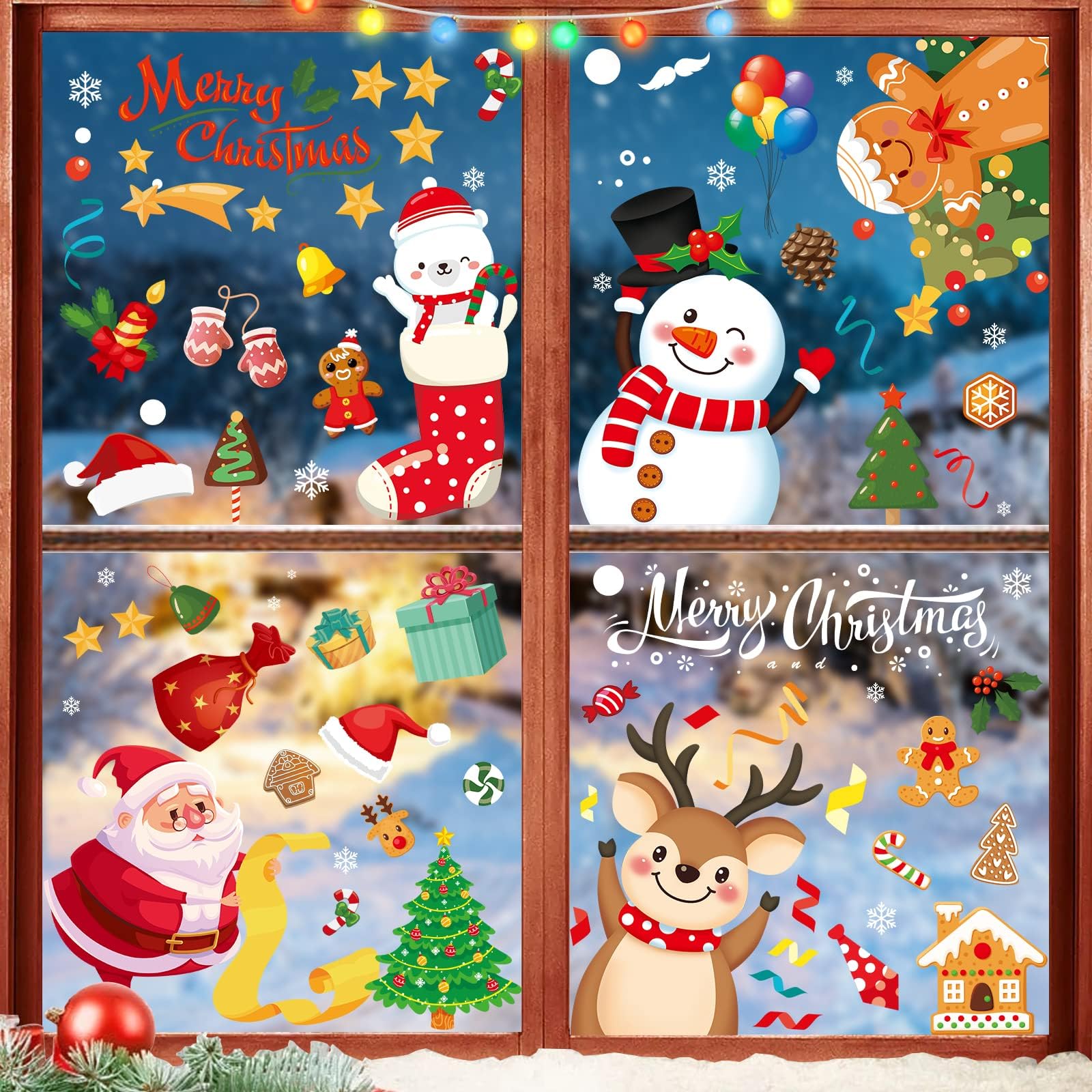 Oukzon Christmas Window Clings 9 Sheets Window Clings Christmas Decorations with Double Sided Reusable for Glass Windows 101 Pcs Christmas Window Decals for Home School Christmas Decorations