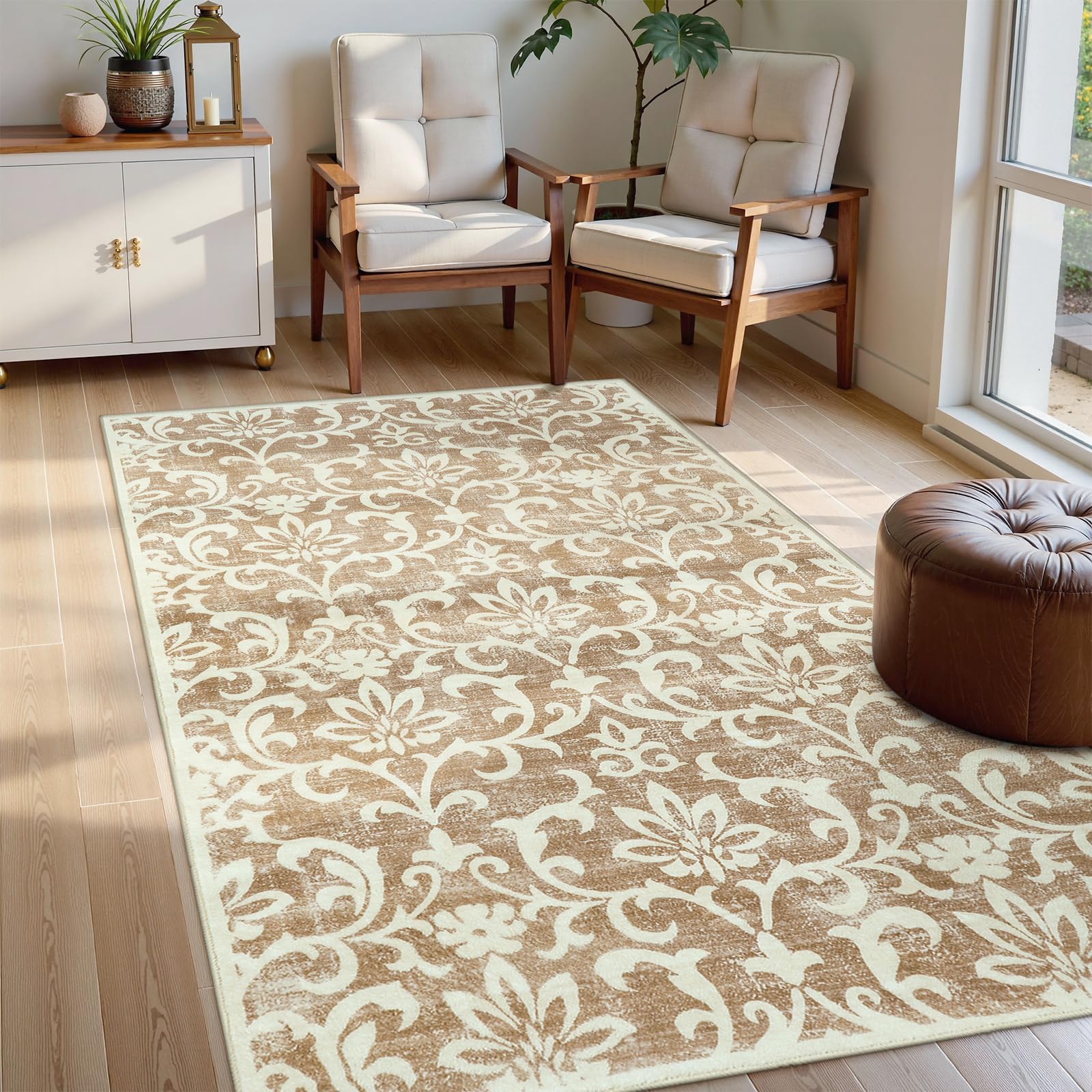 Morebes Floral 3x5 Washable Entryway Rug Indoor, Non Slip Bedroom Area Rug Ultra Soft Living Room Rug, Low Pile Indoor Carpet for Kitchen Laundry