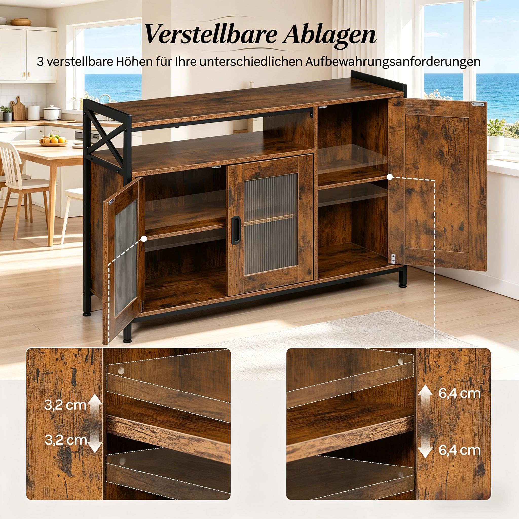 Mobile da cucina con ante, 110 x 33 x 75 cm, credenza design industriale