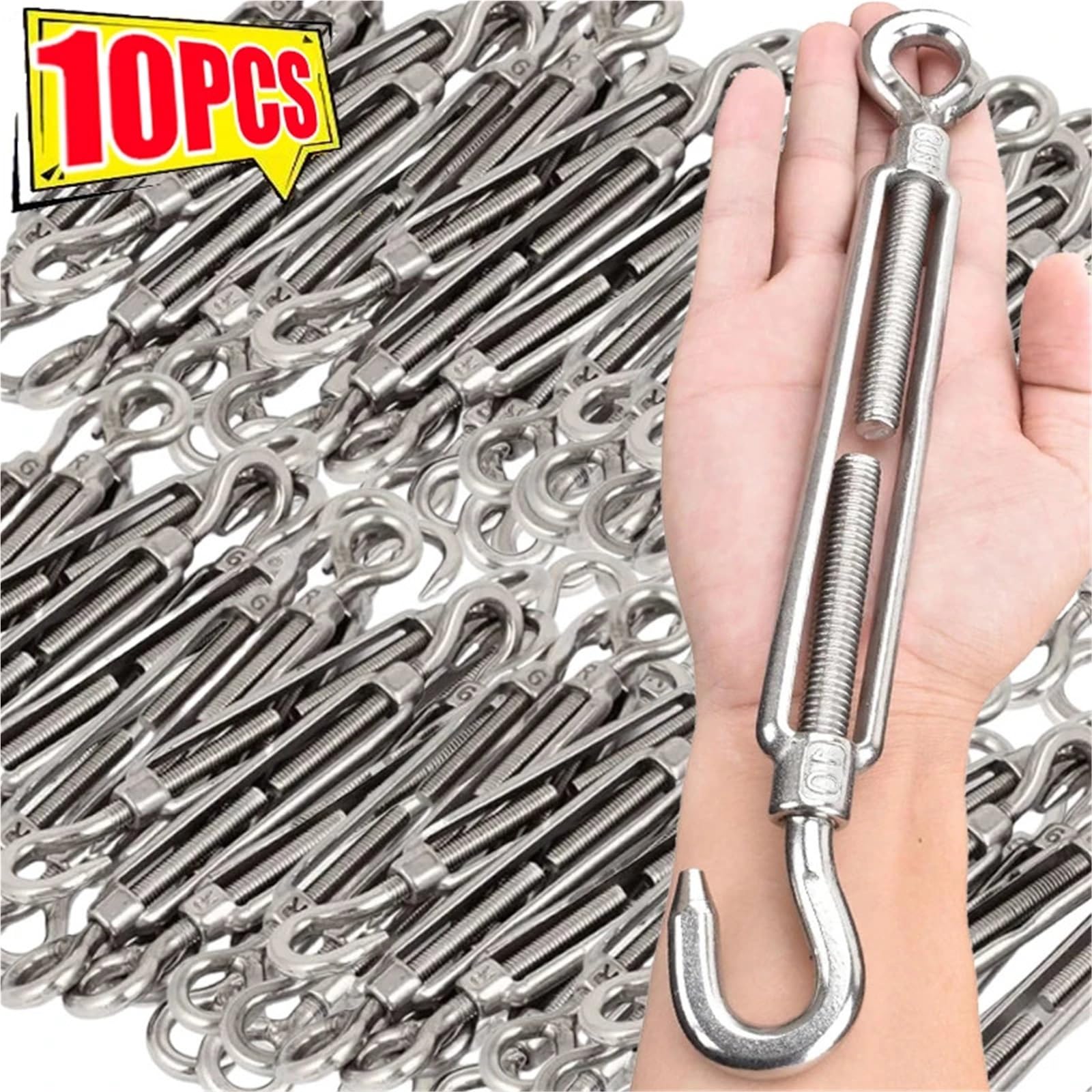 5/10 pezzi di tenditore for cavi metallici da giardino regolabili, for con fibbia for impieghi gravosi, in acciaio inossidabile Tenditori(10PCS,M6)