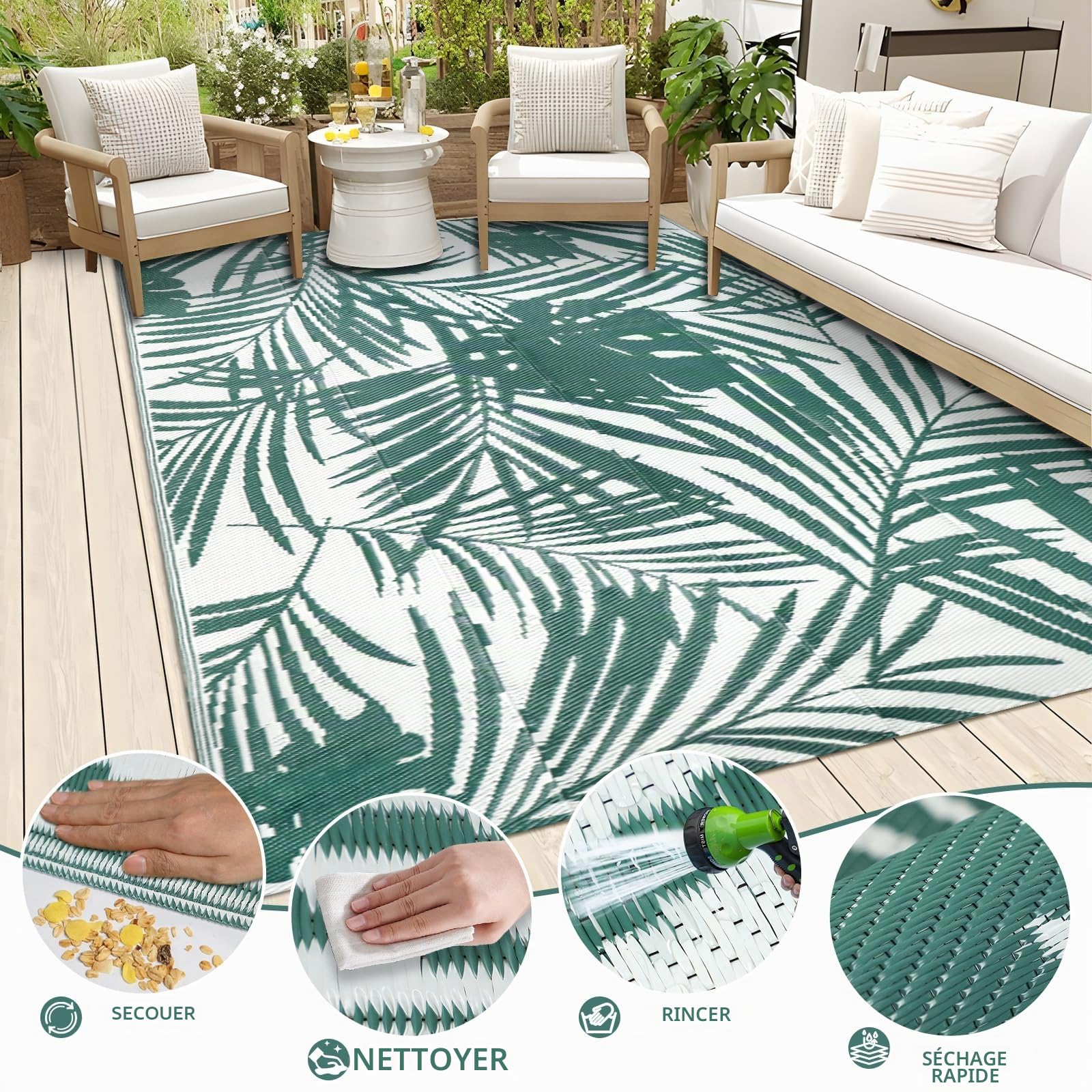 Famibay Tapis d'extérieur imperméable pour Jardin, terrasse, réversible, Paille en Plastique, Tapis de Camping, Couverture de Pique-Nique Portable pour Balcon, terrasse, Jardin, Porche, Plage, barbec