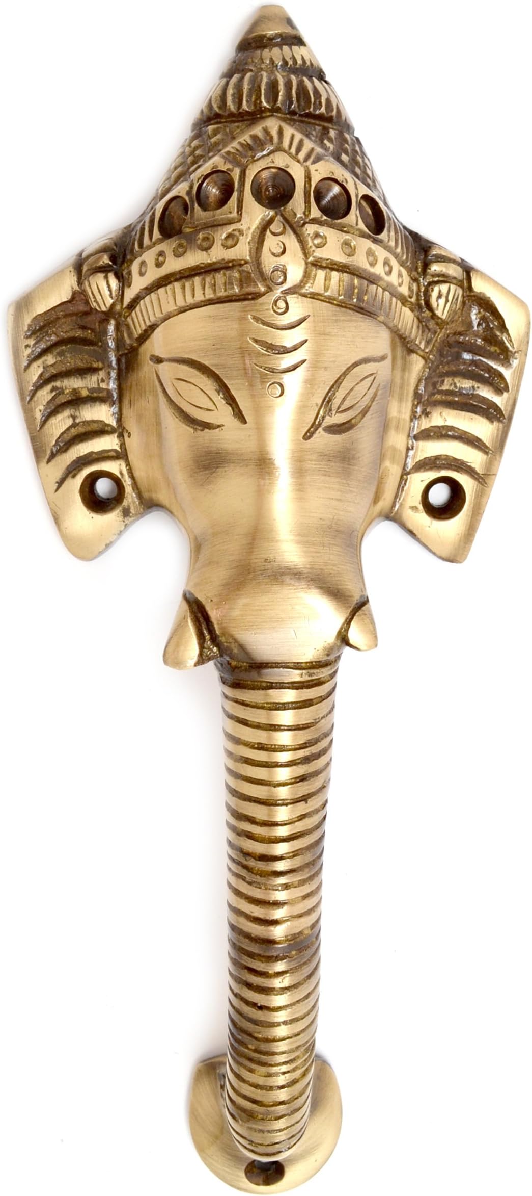 Two Moustaches 8 Inches Brass Antique Brown Crown Ganesha Door Handle, Brass Door Handles, Door Pulls, Handles for Home & Office, Door Handles for Pooja Room, Antique Brown, Standard, Pack of 1