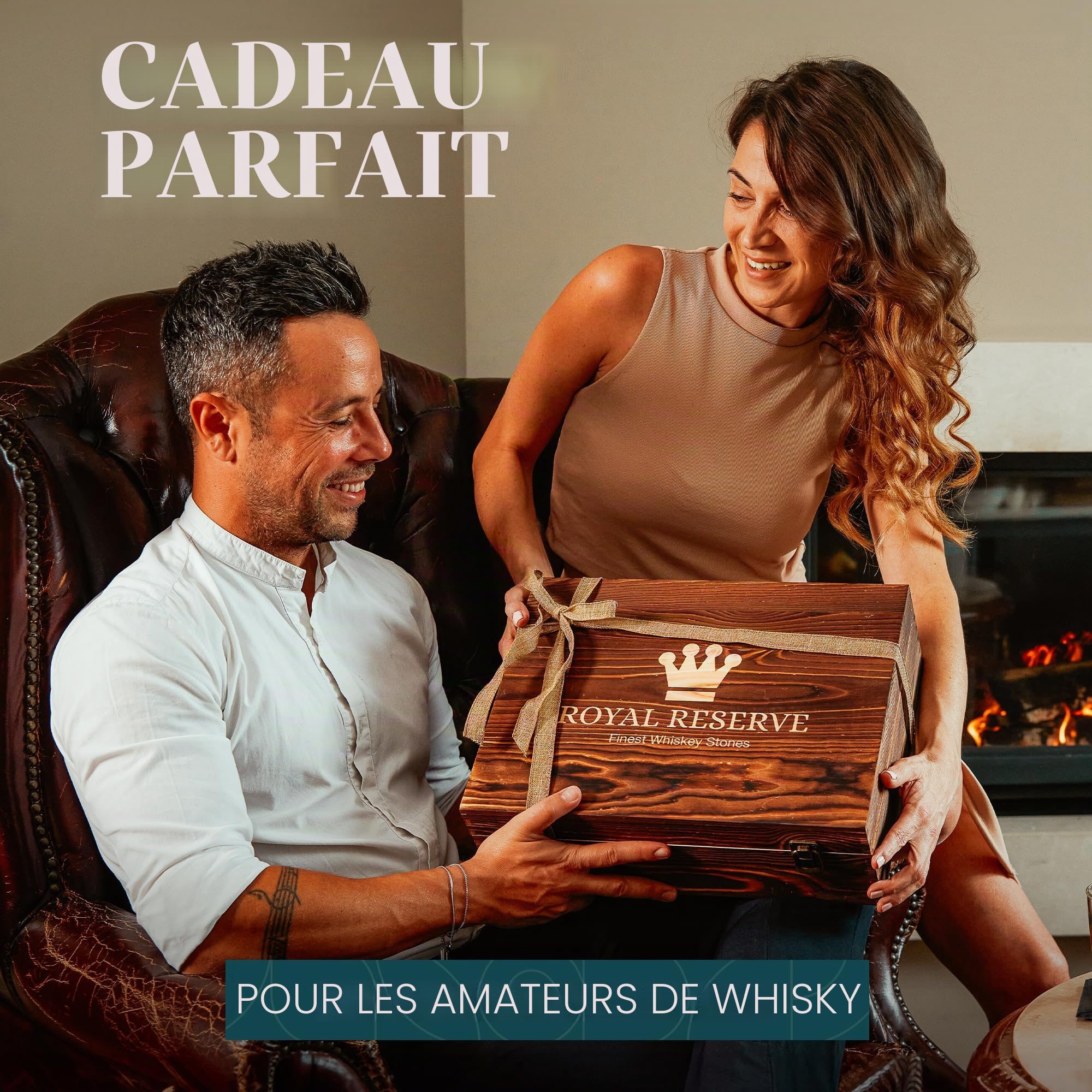 Coffret Whisky Cadeau – Verres, Carafe, Glacon Pierre Reutilisable, Dessous de Verre, Pinces à Glace, Boîte en Bois, Cartes Recettes, Sac en Velours – Service a Whisky pour Homme de Royal Reserve…