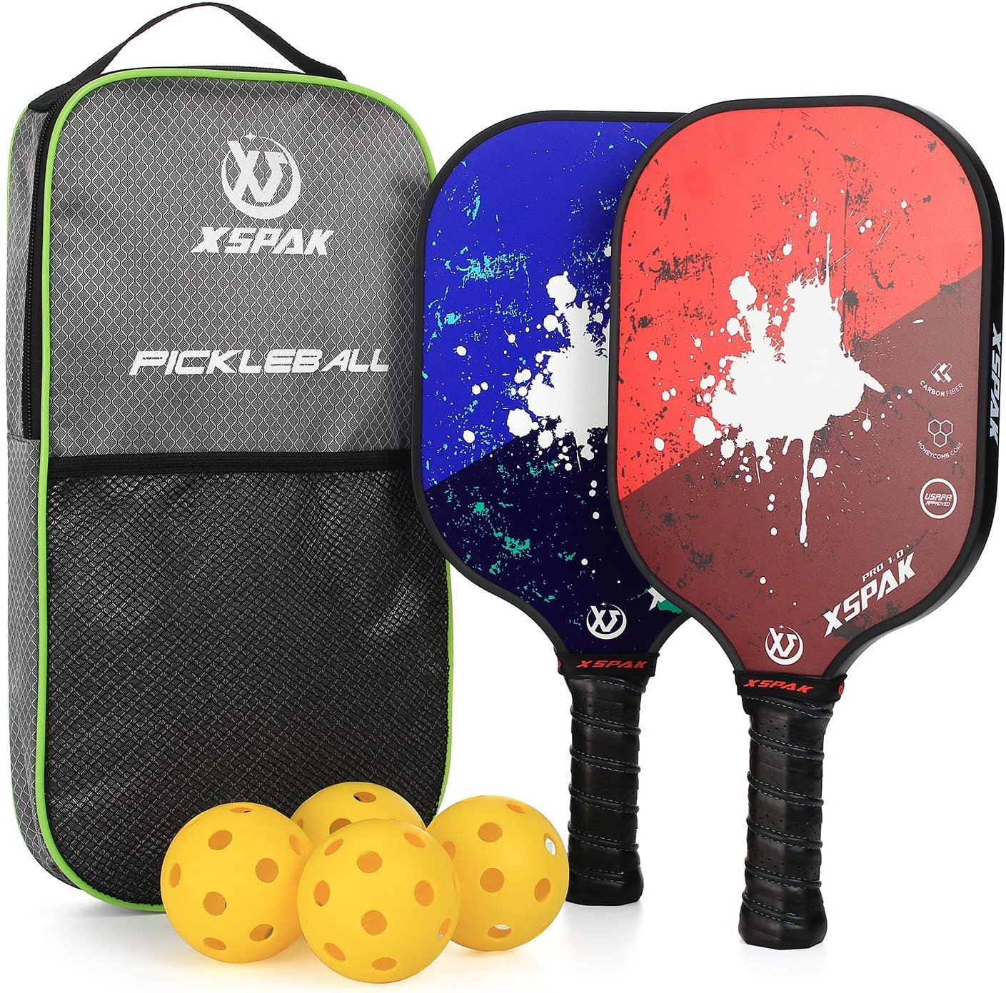 XS XSPAK Carbon Fiber Pickleball Paddle - Tournament Edition, USAPA Approved, T700/12K Surface, 19MM Polypropylene Core, 9 Layers, World Champion Tech, Cushion Grip, High Grit, Sandwich System