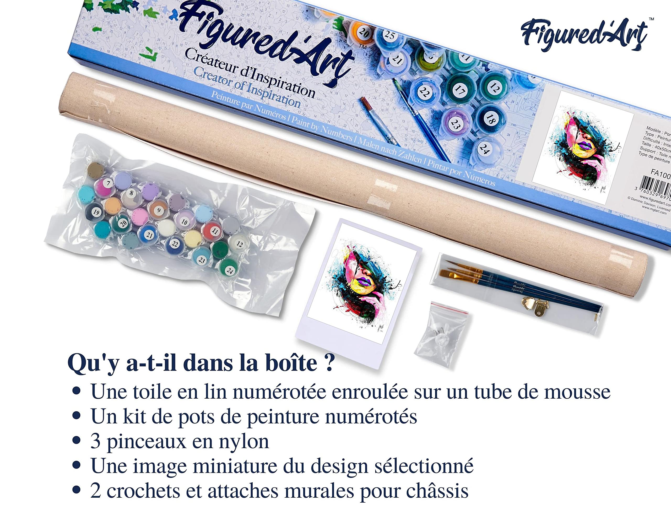 KIT Peinture Par Numéro 40x50 Cm – Femme Africaine – Acrylique, Pinceaux, Crochets Inclus – Pour Adulte Et Enfant