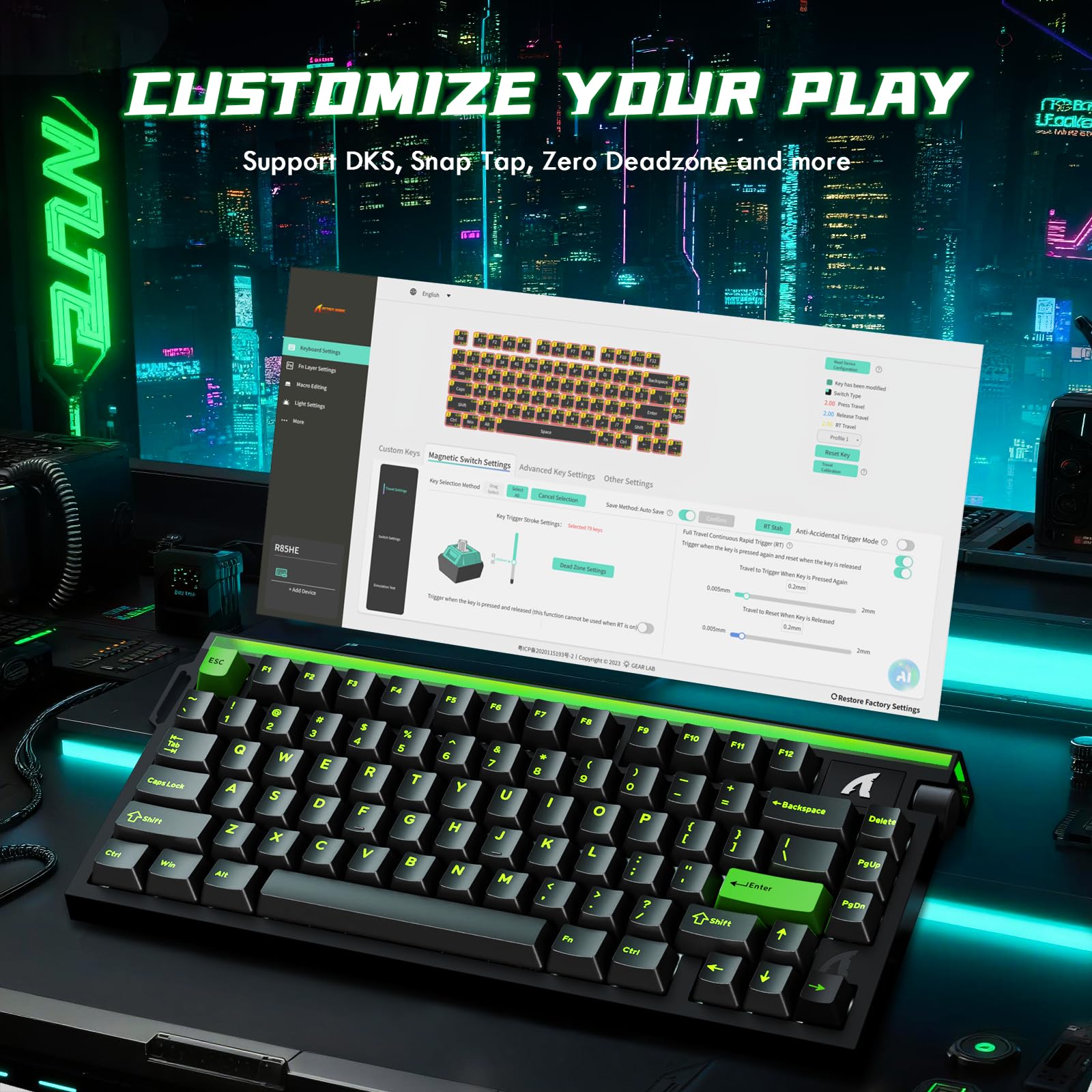 ATTACK SHARK R85 HE Tastiera Rapid Trigger 8000Hz, Precisione RT di 0,005mm, Tastiera Gaming Cablata 75%, Scatola Luminosa RGB, Switch Magnetici Hall, Attuazione Regolabile, Snap Tap, Nero