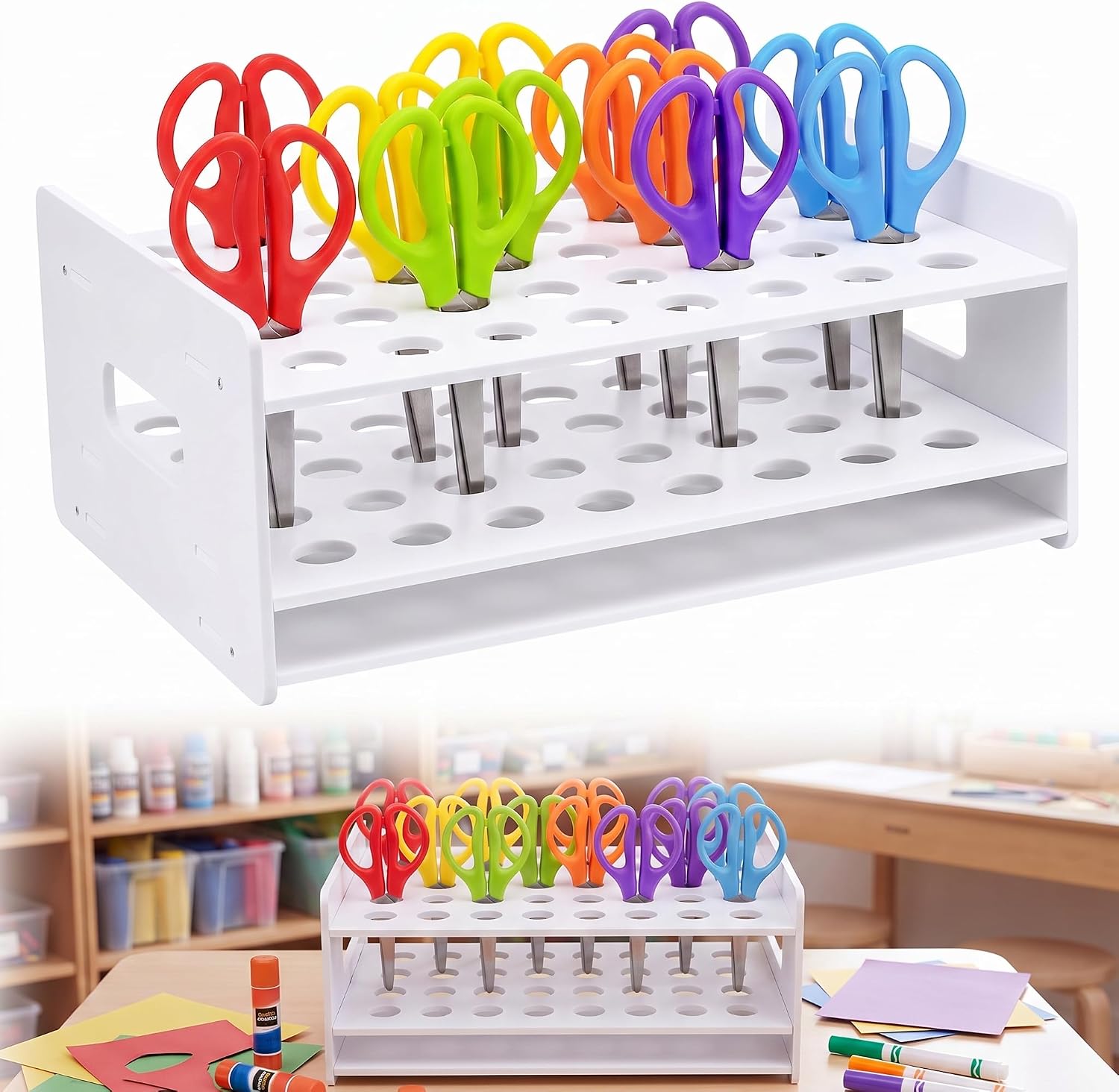 Unittype 30 Holes Scissor Holder Desktop Stand White 14 x 10 x 6 Inches