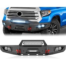 Front Bumper Compatible with 2014-2021 Toyota Tundra | Winch Plate, Skid Plate, Sensor Holes, 5 x LED Lights, License Plate Frame & D-rings