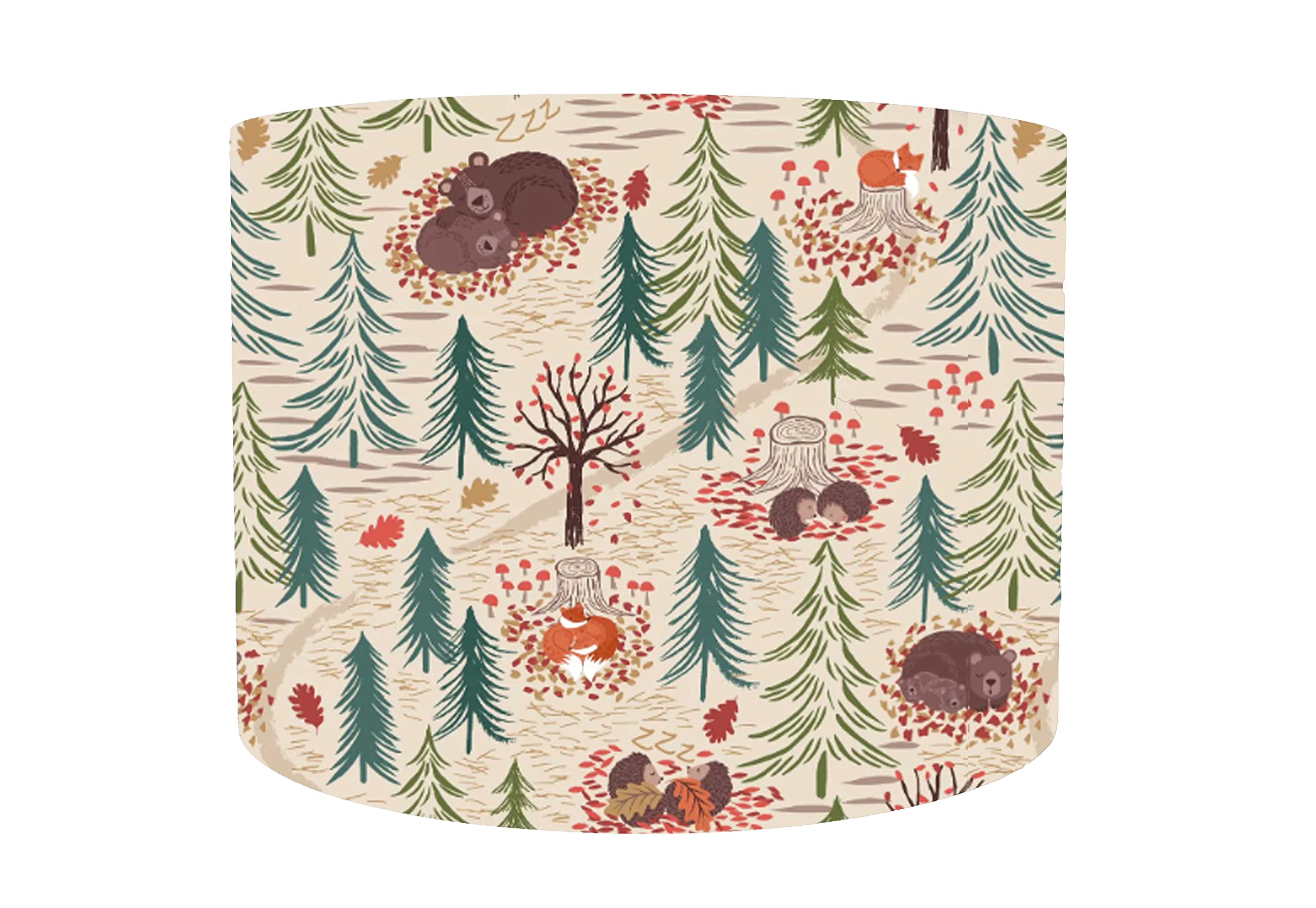 Leo & Cal, Woodland Nursery Drum Lampshade, Choice of 20cm, 25cm, 30cm Diameter, Neutral Baby Room Decor, Forest Bear Themed Nursery Decor, Kids Ceiling Light Shade, Animal Themed Children Playroom