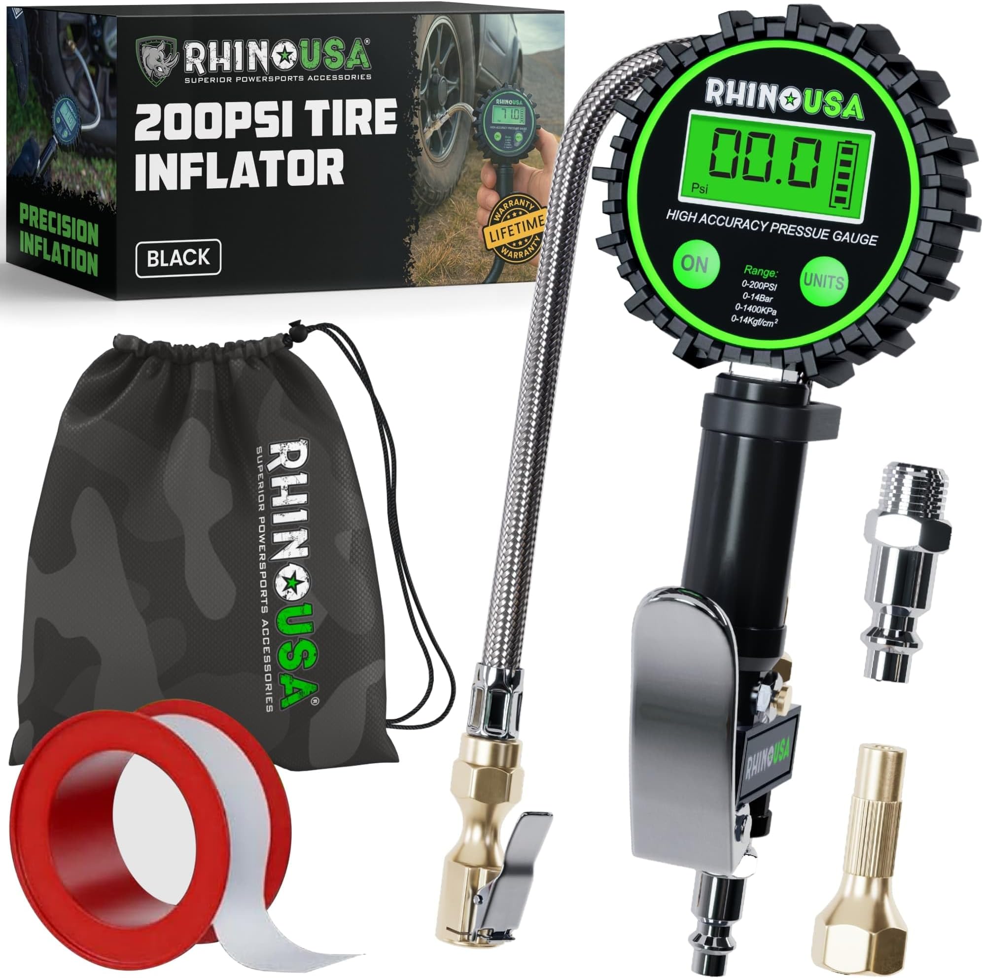 Digital Tire Pressure Gauge with Inflator (0-200 PSI) - 2in Dial