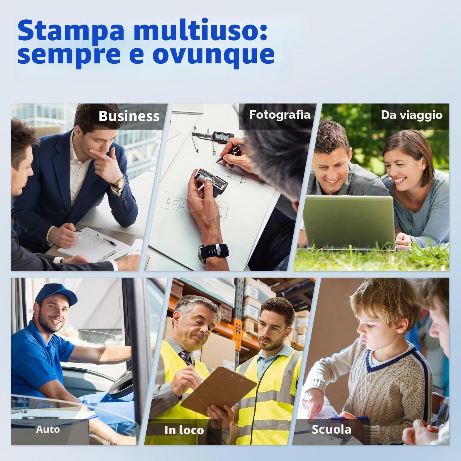 JADENS Stampante termica portatile, supporta 210 x 297 mm A4, stampante portatile Bluetooth A4, compatibile con Android e iOS per viaggi e laptop