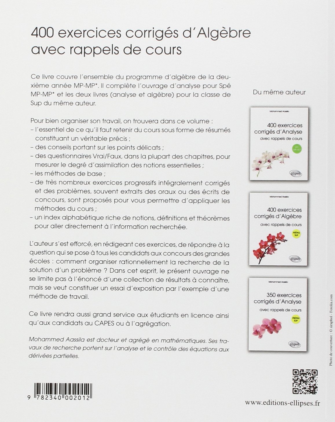 400 exercices corrigés d'algèbre avec rappels de cours pour Spé MP-MP*