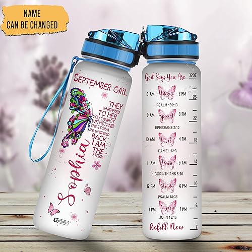 Miniatura 2 de Hyturtle Botella de agua motivacional personalizada de September Girl They Whispered To Her Butterfly de 32 onzas, botella de agua con seguimiento