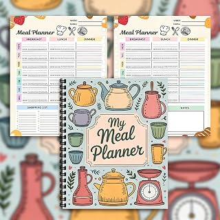 100 Pages 8.09" x 5.7" My Meal Planner, Spiral Meal Planners Undated Food Prep Notebook for Women Diet Cooking, Cup Pattern, Colorful D