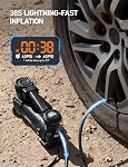 AstroAI T4 Duty-Duty Air Arrêt automatique du compresseur 12V portatif Air Pompe à 1,97CFM, 120PSI Gonflateur de pneus de voiture numérique avec des clips d'alligator, LED Lumière pour le ramassage, camion, SUV RV jusqu'à 33 Pneus d'inch, Clips d'alligator, LED lampe