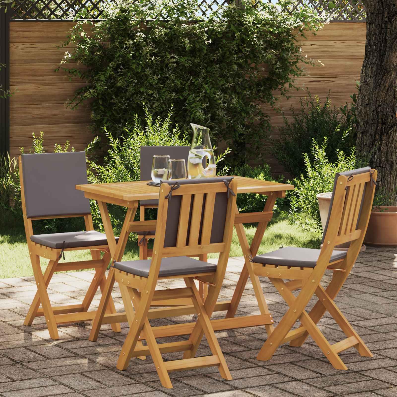 Chaise de Bistro Extérieure en Acacia Massif Homgoday - Pliante, Coussin Gris Foncé