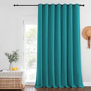 NICETOWN Blackout Patio Curtains 100 x 144 Inches Long for Sliding Door Extral Wide Blackout Curtain Panels Thermal Insulated Room Divider - Grommet Top, 100" W x 144" L, 1 Panel, Peacock Teal