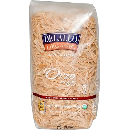 DeLallo, Orzo No. 65, pasta de trigo integral 100% orgánica, 16 oz (454 g) (paquete de 1)