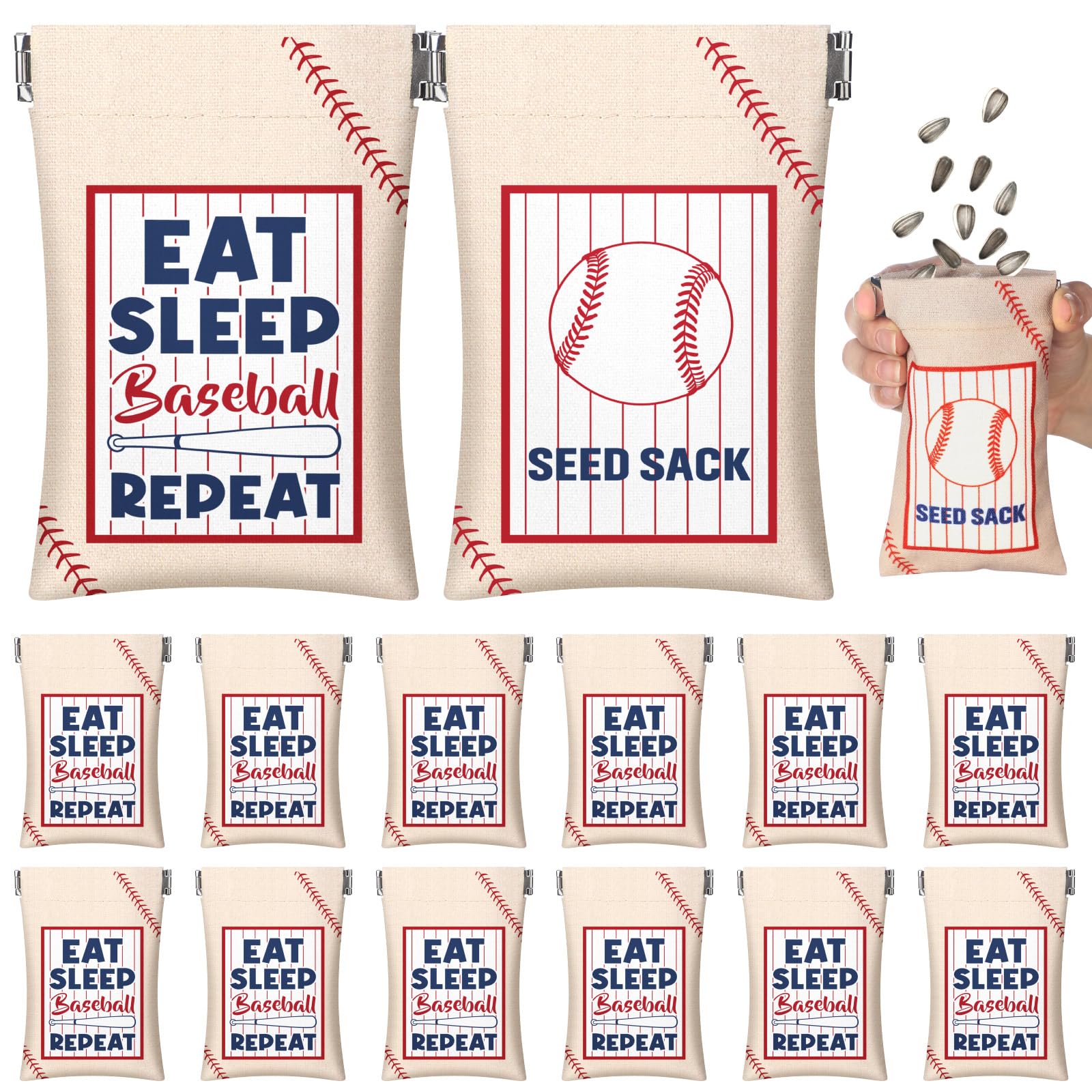 Abbylike Linen 24 Pcs Baseball Seed Sack Gifts for Team Gifts Baseball Pouch for Sunflower Seed Coin Purse Original Portable Gift Bags for Sports Lover Birthday Party Favors (Classic Style)