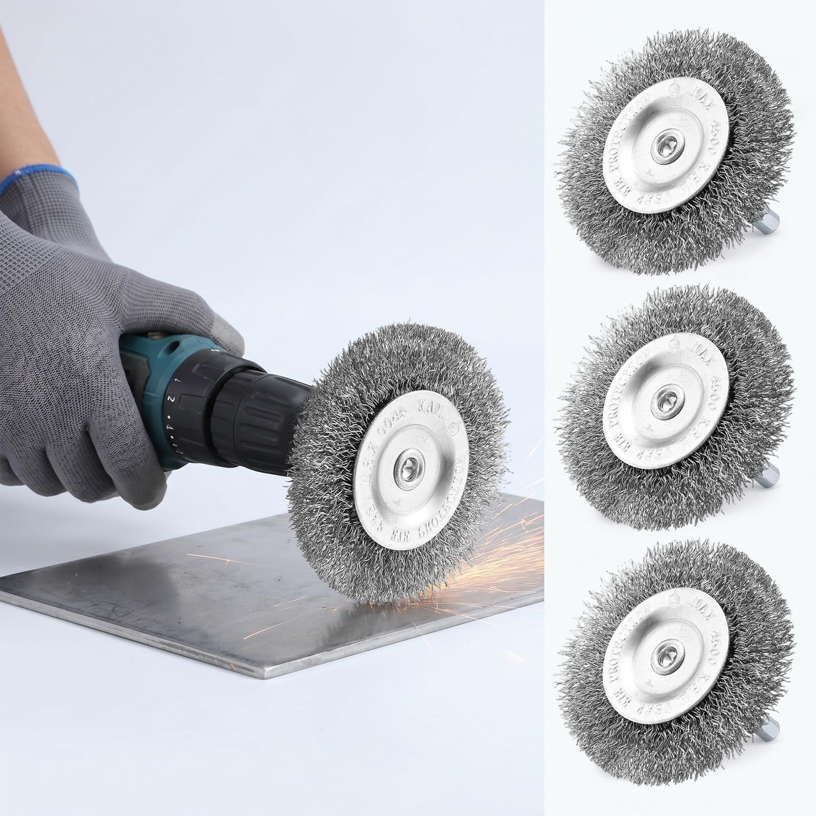 20 dischi metallici per trapano, spazzola metallica in acciaio inox da 7,6 cm per kit di trapano con gambo esagonale da 1/4", kit di spazzole per trapano per rimozione ruggine e pulizia delle