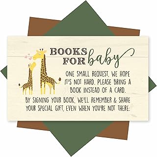 25 Books for Baby Shower Request Cards - Giraffe Baby Shower Invitation Inserts, Book Request Baby Shower Guest Book Alternative, Bring A Book Instead of A Card, Baby Shower Book Request