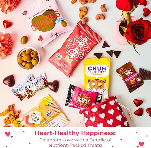 Miniatura 3 de Bolsa de regalo saludable surtido de golosinas saludables con dulces, aperitivos de frutas y más en una bonita bolsa de corazón para el día de la