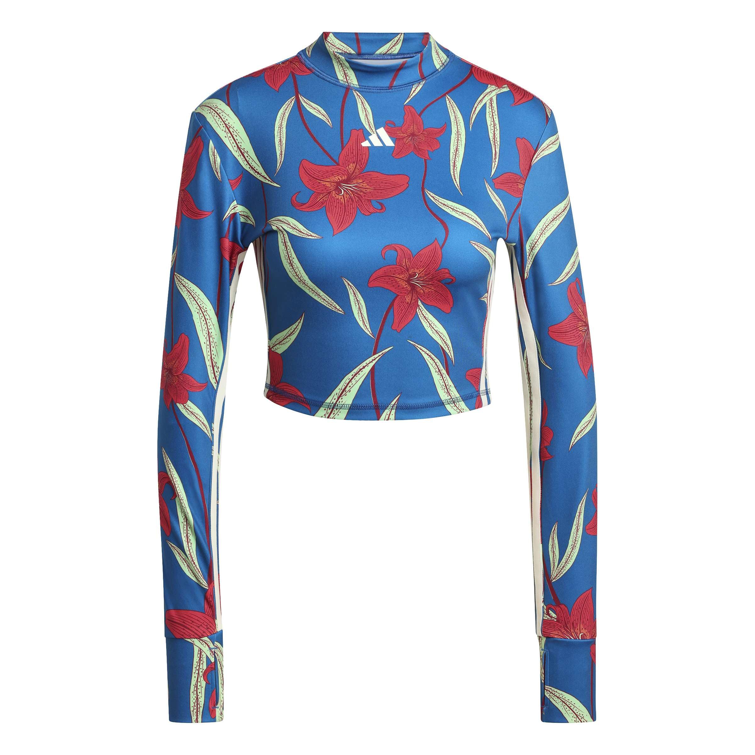 adidas Women's x Farm Rio Training Long Sleeve, Dark Marine/Tactile red/White, L