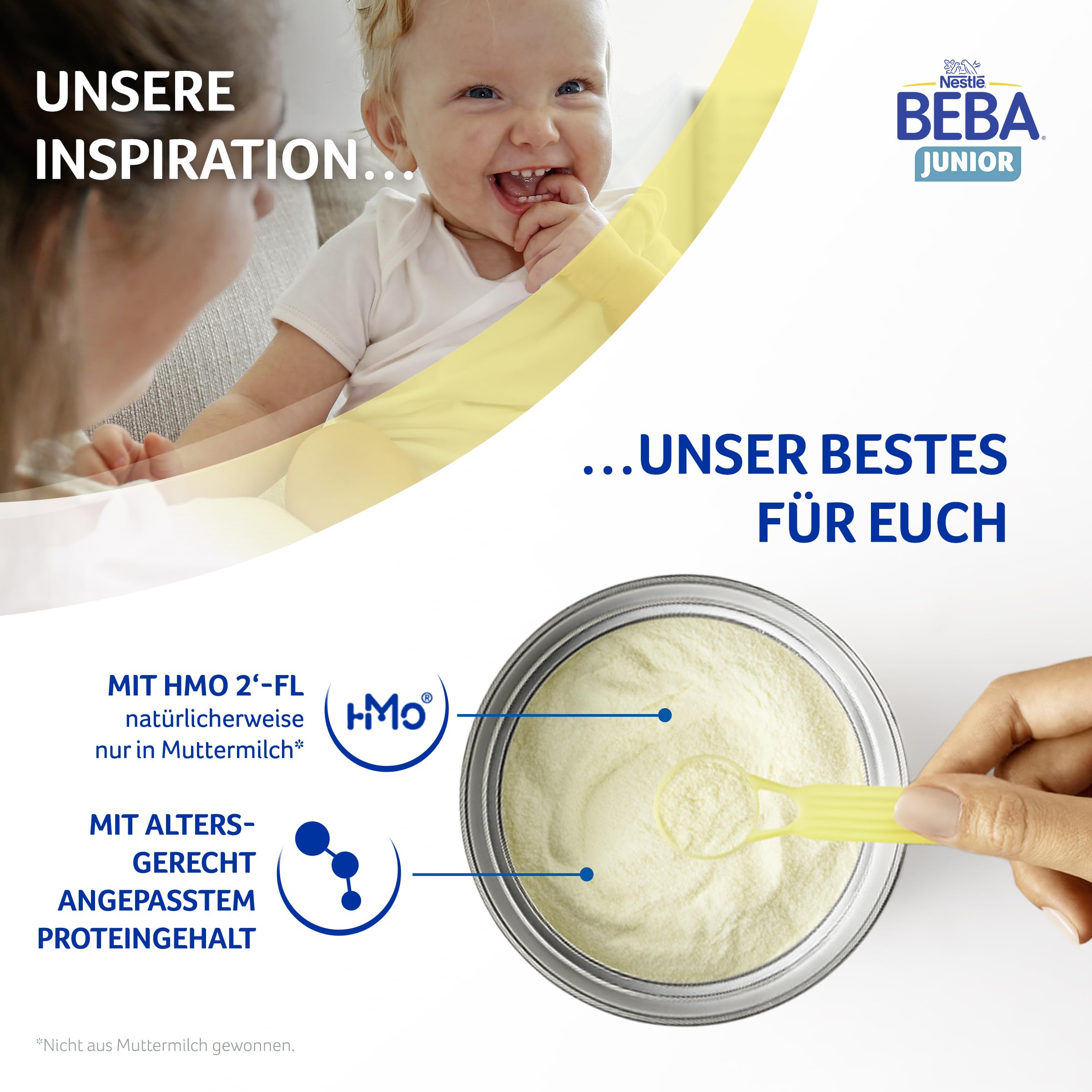 BEBA Junior 1+ Milchgetränk ab dem 1. Geburtstag, Mit HMO, Altersgerecht angepasster Proteingehalt, Nur Laktose, Ohne Palmöl, Ohne Fischöl, Kleinkindnahrung, Baby-Milchpulver, 6er Pack (6 x 800g)