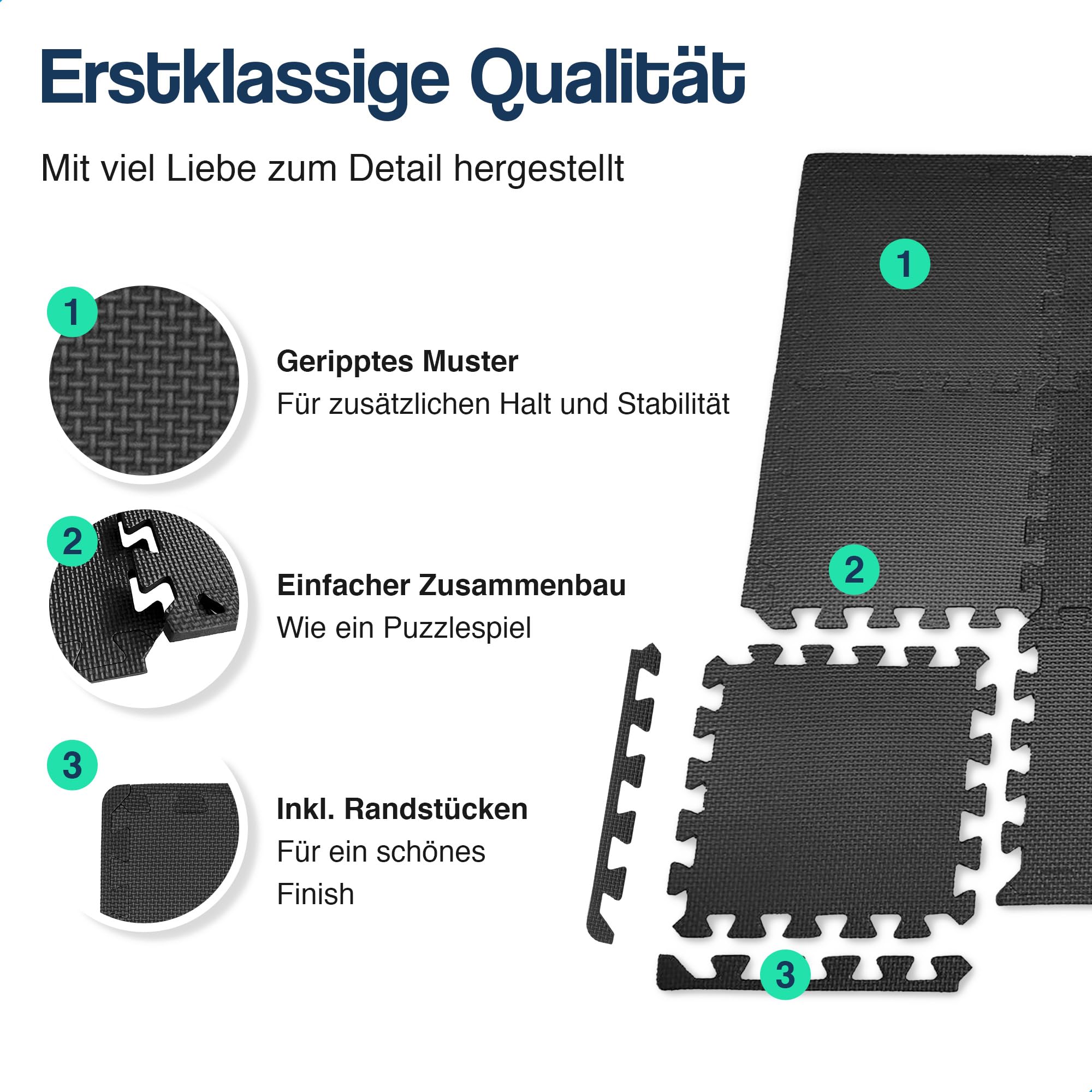 Hulser Fitness Puzzlematte - 30 x 30 cm - Bodenschutzmatten für Sporträume - Unterlegmatte, Fitnessmatte, Trainingsmatten, Schutzmatten für Fitnessgeräte