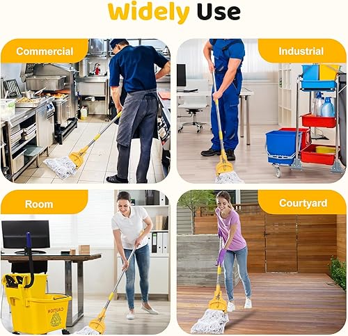Miniatura 6 de Trapeador de algodón industrial comercial resistente, mango de metal de 61 pulgadas de largo, 1 paquete, amarillo, piso