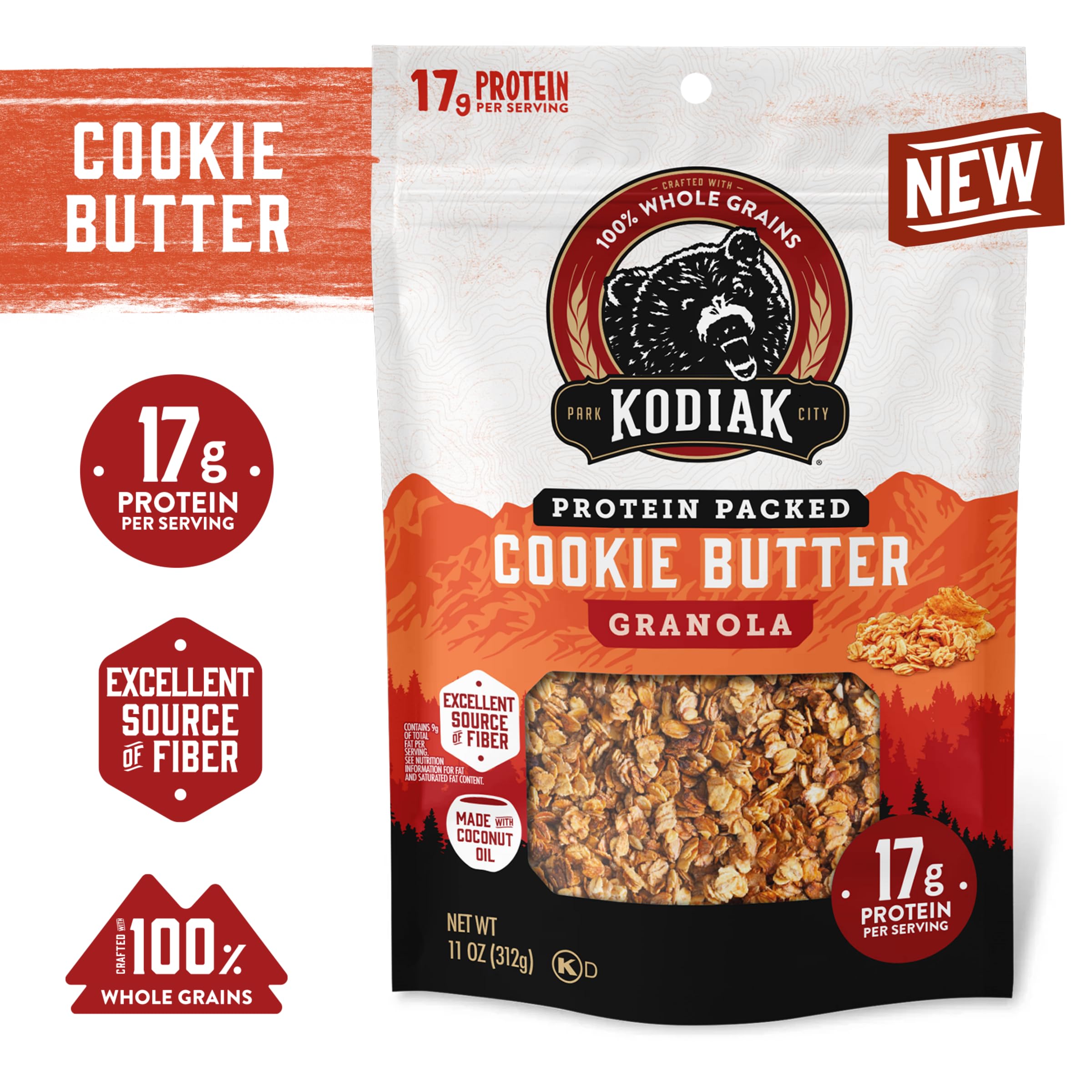 Kodiak Cakes Bolsas de cereales, mantequilla de galletas, alta proteína, 100% grano entero (5 bolsas)