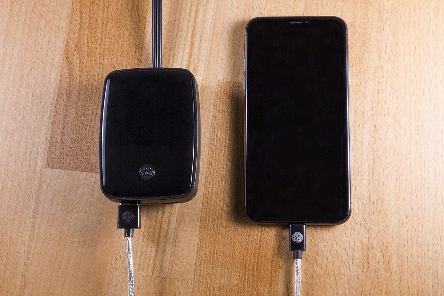 Exclusive GE Pro USB Charging Tabletop Charger, 2 USB Ports, 6 ft. Long Cord, Flat Plug, Black, 36066